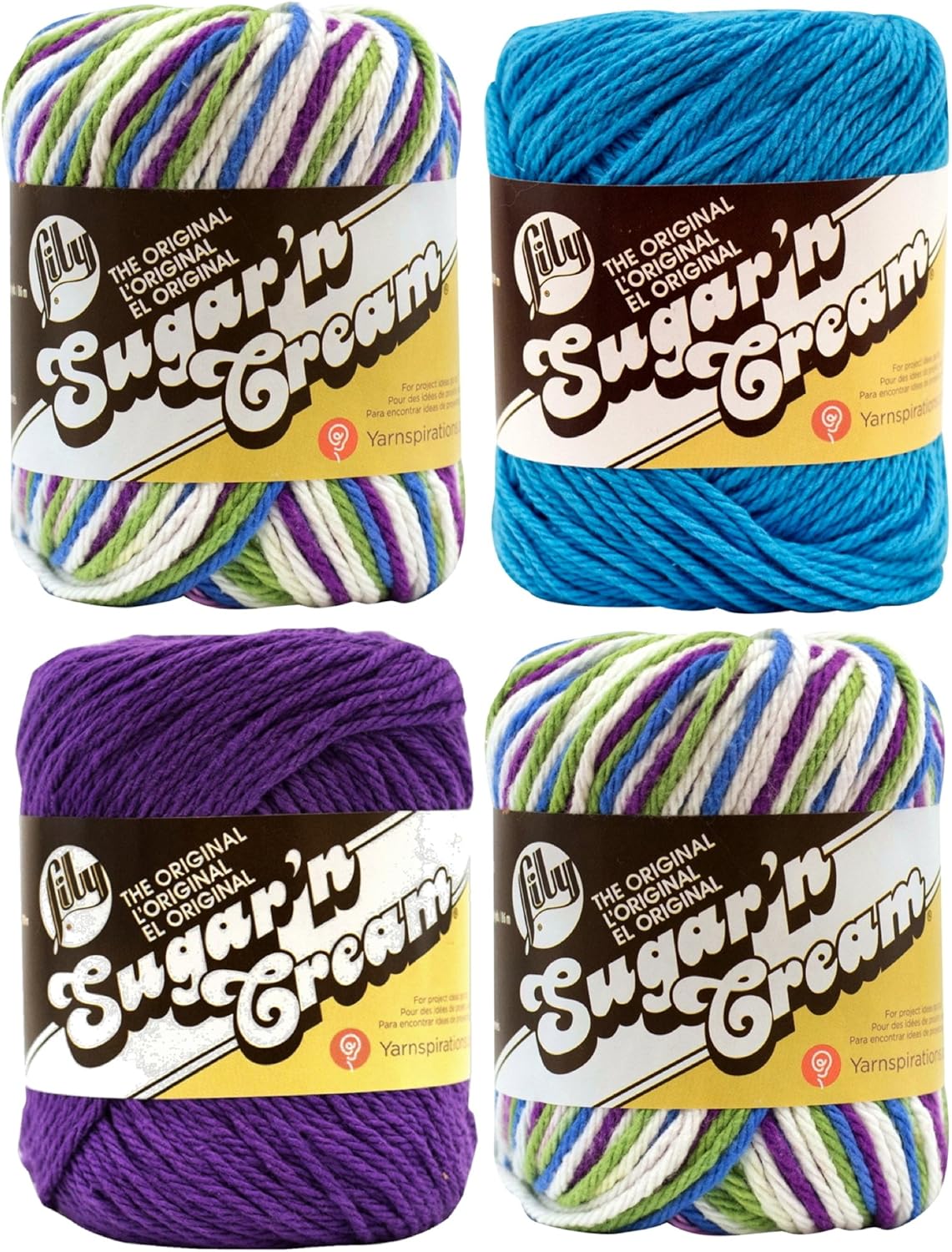 Bulk Buy: Lily Sugar 'n Cream Limited Edition 100% Cotton Yarn (Coordinated 4-Pack) (Fruit Punch x 2, Black Currant, Hot Blue)4