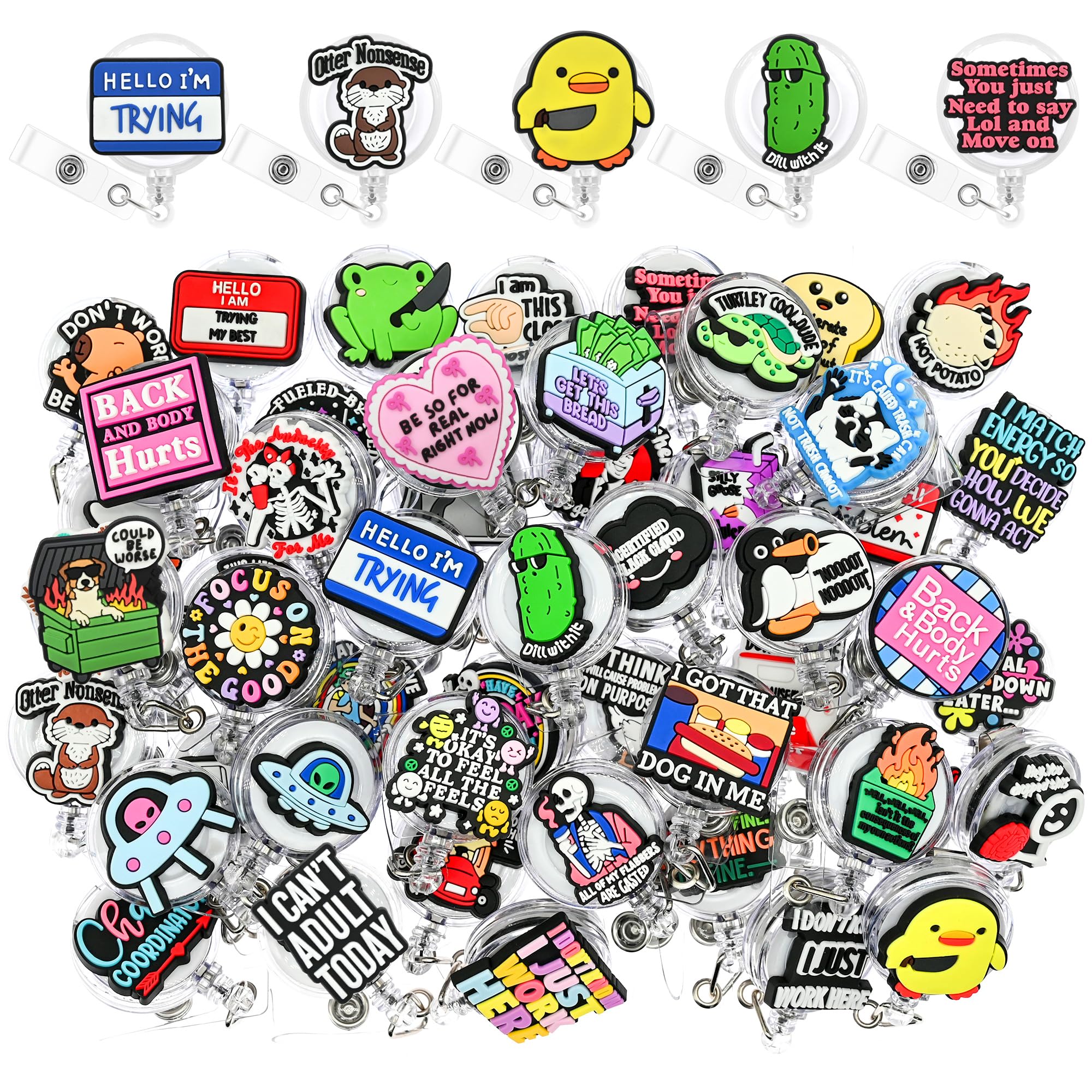 YEALQUE 100 Pack Funny Retractable Badge Reel Holder Fun Humorous PVC ID Badge Reels for Office Worker, Nurse,Teacher,Coworker Gifts | Office Nurse Supplie — image 1
