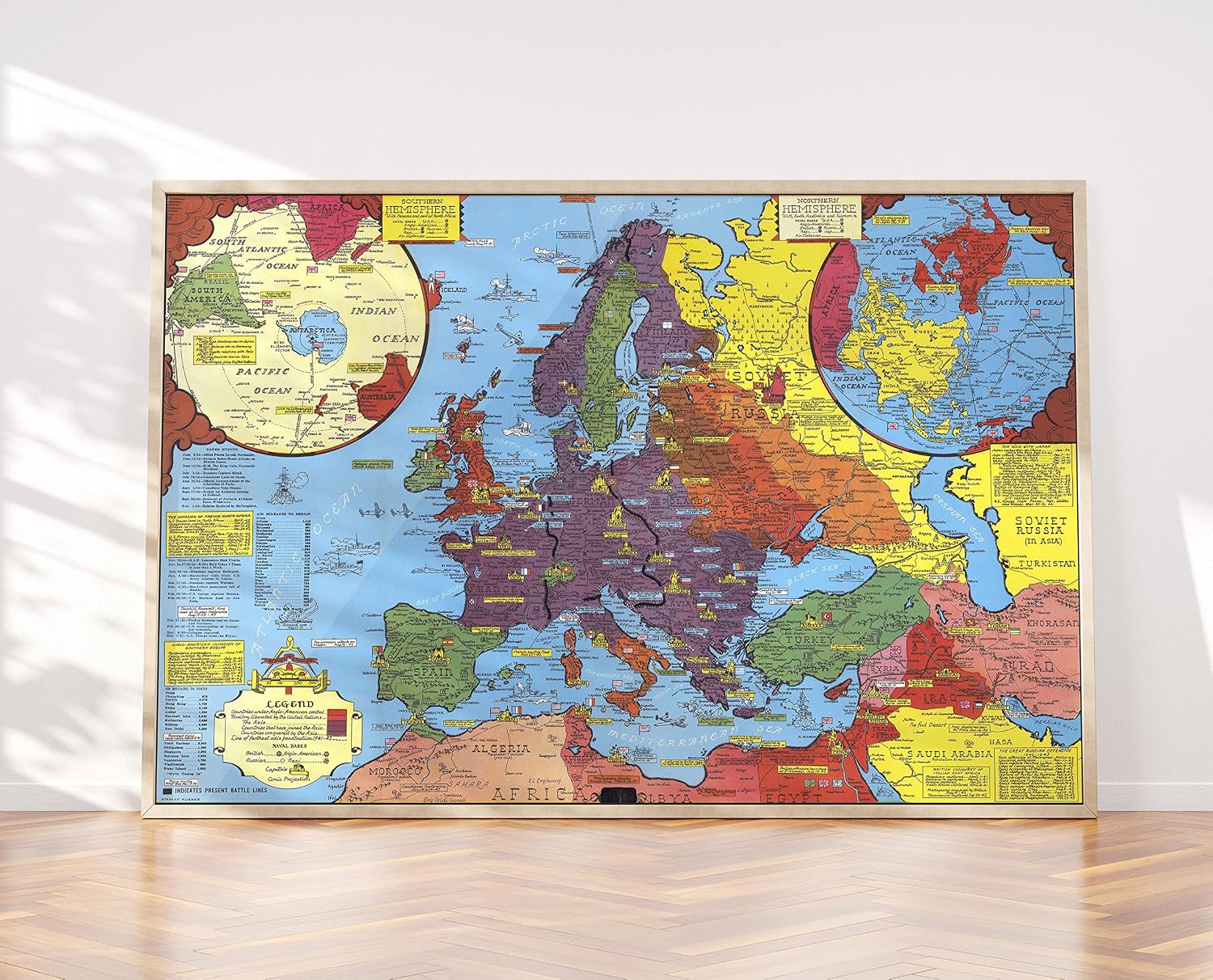 World War II: World Theater - Pictorial Map, 1943 - Historical Map Print - 24in x 16in