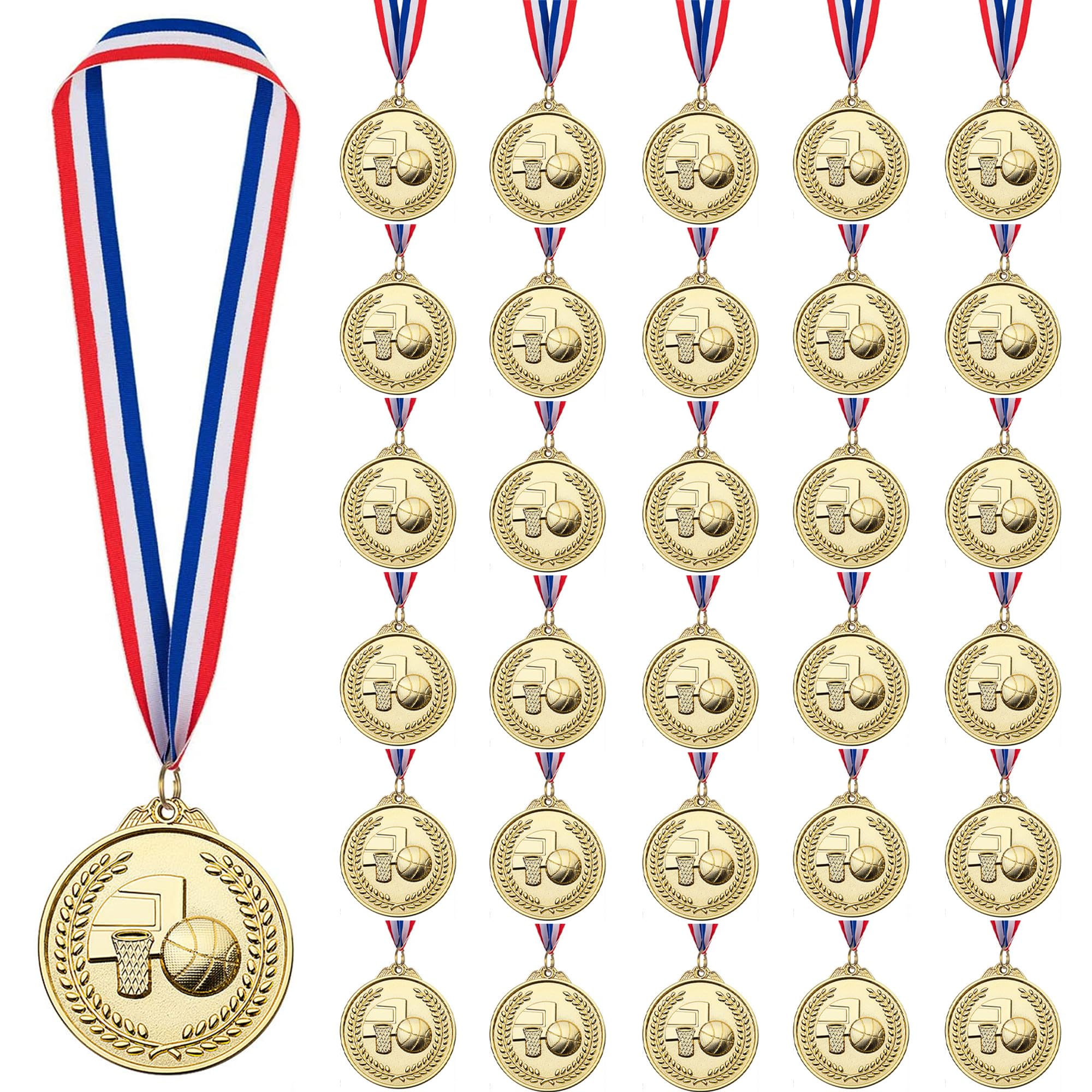 Medallas de metal de baloncesto dorado, 5 cm, juego de 30