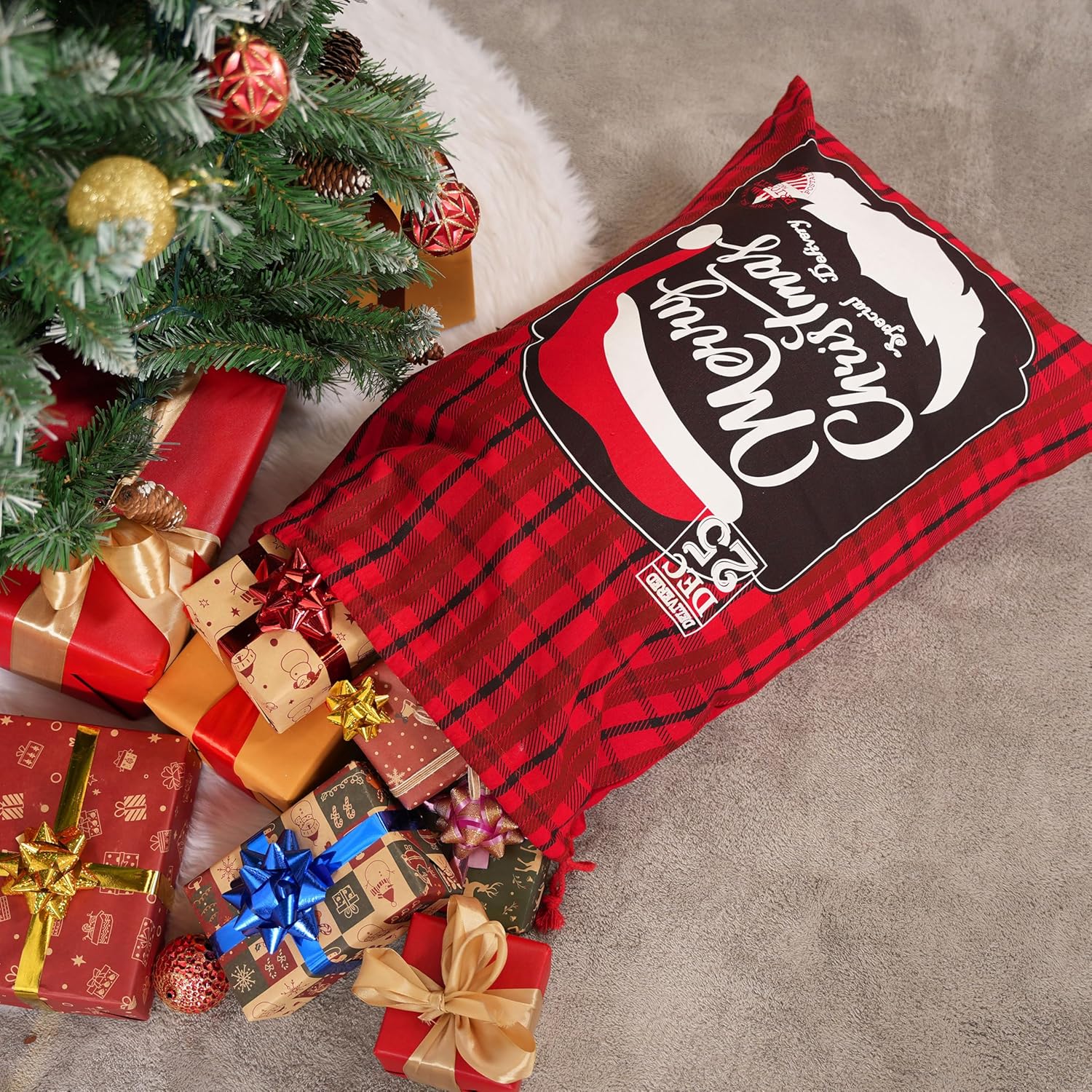 JOYIN 3 PCS Christmas Santa Burlap Sack 26" x 19", Large Canvas Gift Bag with Drawstring Reusable Personalized Cloth Pouch for Xmas Presents Package, Party Supplies, Party Favor Decorations - Image 6