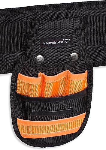 Miniatura 5 de Internet's Best delantal para las herramientas de carpintería, con 10 bolsillos, cinturón de trabajo de fácil desabrochado, con estuche para