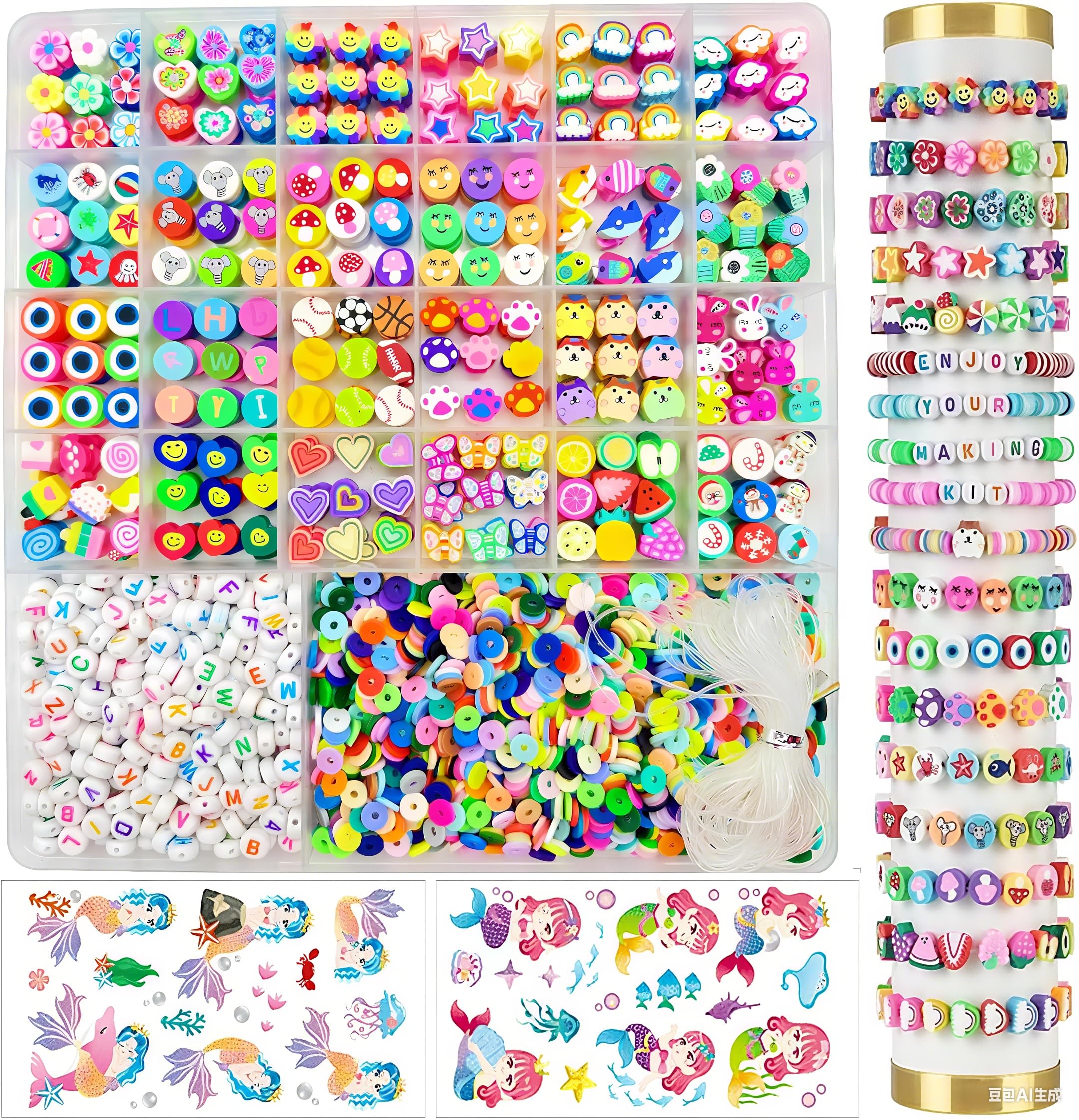 Peaceya 2300 Pezzi Perline per Braccialetti, Kit Braccialetti Fai Da Te, Set Perline Colorate Beads, Kit per Fare Orecchini