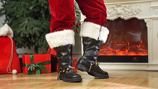 Botas de Papá Noel para hombre de pantorrilla ancha, con revestimiento blanco de piel sintética y cremallera lateral para disfraz de Navidad, accesorio Cosplay con puños blancos, Le Noir, 43 EU Botas de Papá Noel para hombre de pantorrilla ancha, con revestimiento blanco de piel sintética y cremallera lateral para disfraz de Navidad, accesorio Cosplay con puños blancos, Le Noir, 43 EU