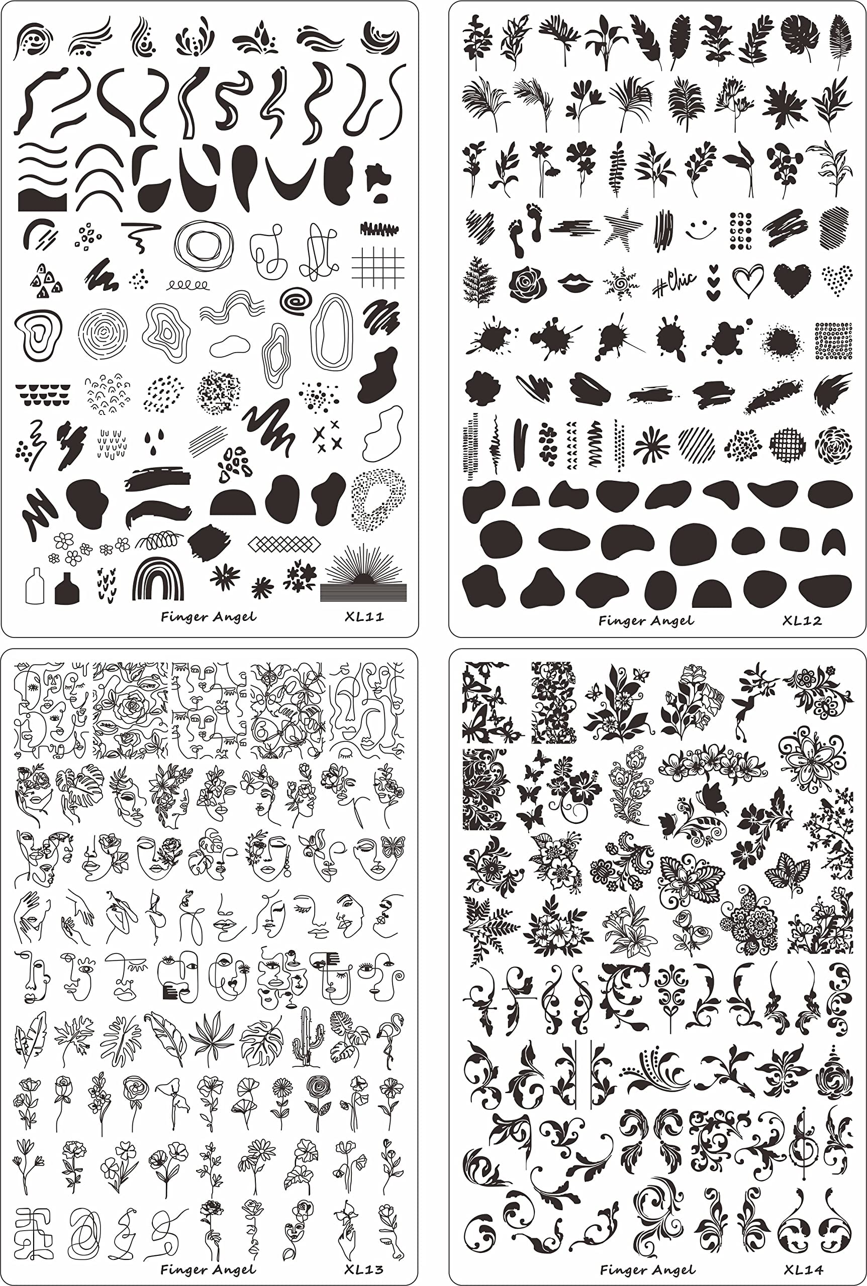 FingerAngel Nail Art Stamp Plates 4PCS XL11-14 with Stamping Case, Pink, B-XL11-14 - Image 2
