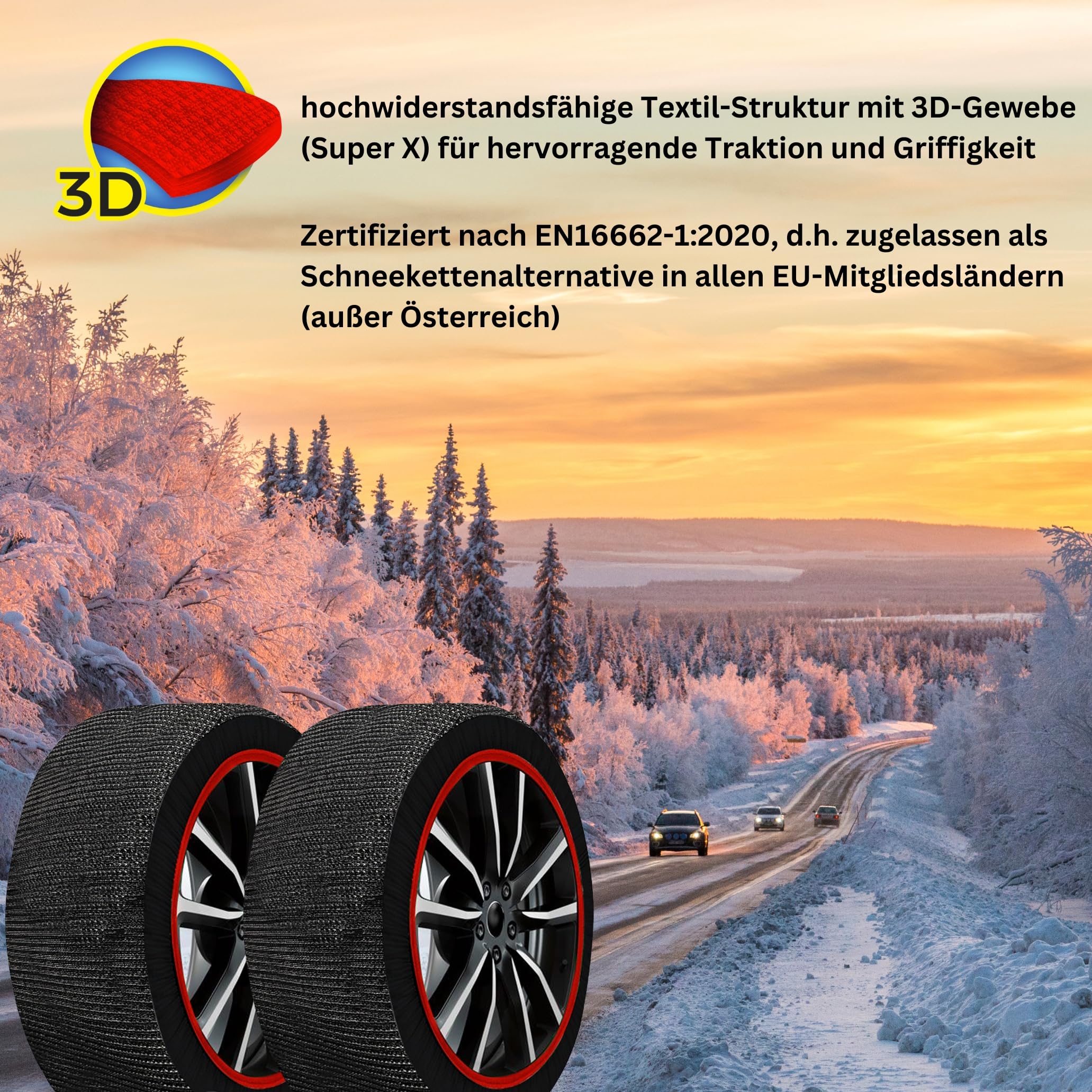 Schneesocken Reifensocken Snow Socks Textilschneeketten - Maranello Super X - Größe M - geprüft nach EN 16662-1:2020 - einfache Montage in 2 Minuten - Anti-Rutsch Winterketten - Textil Schneeketten