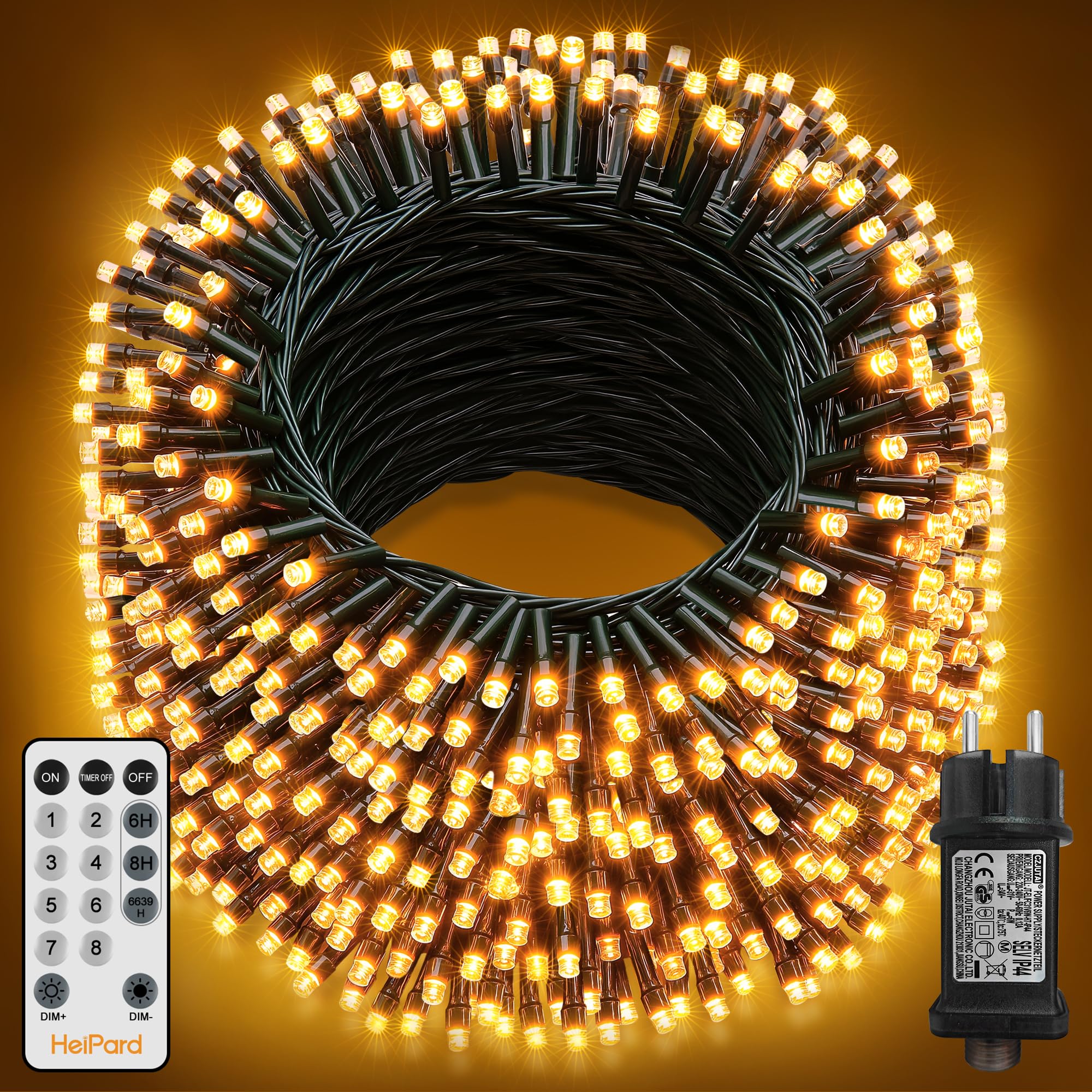 HeiPard Luci Albero di Natale, 60M 600 LED Luci Natalizie da Esterno ed Interno con 8 Modalità, Funzione Memoria, Telecomando, Timer, Dimmerabile per Giardino, Balcone, Casa, Festa - Bianco caldo