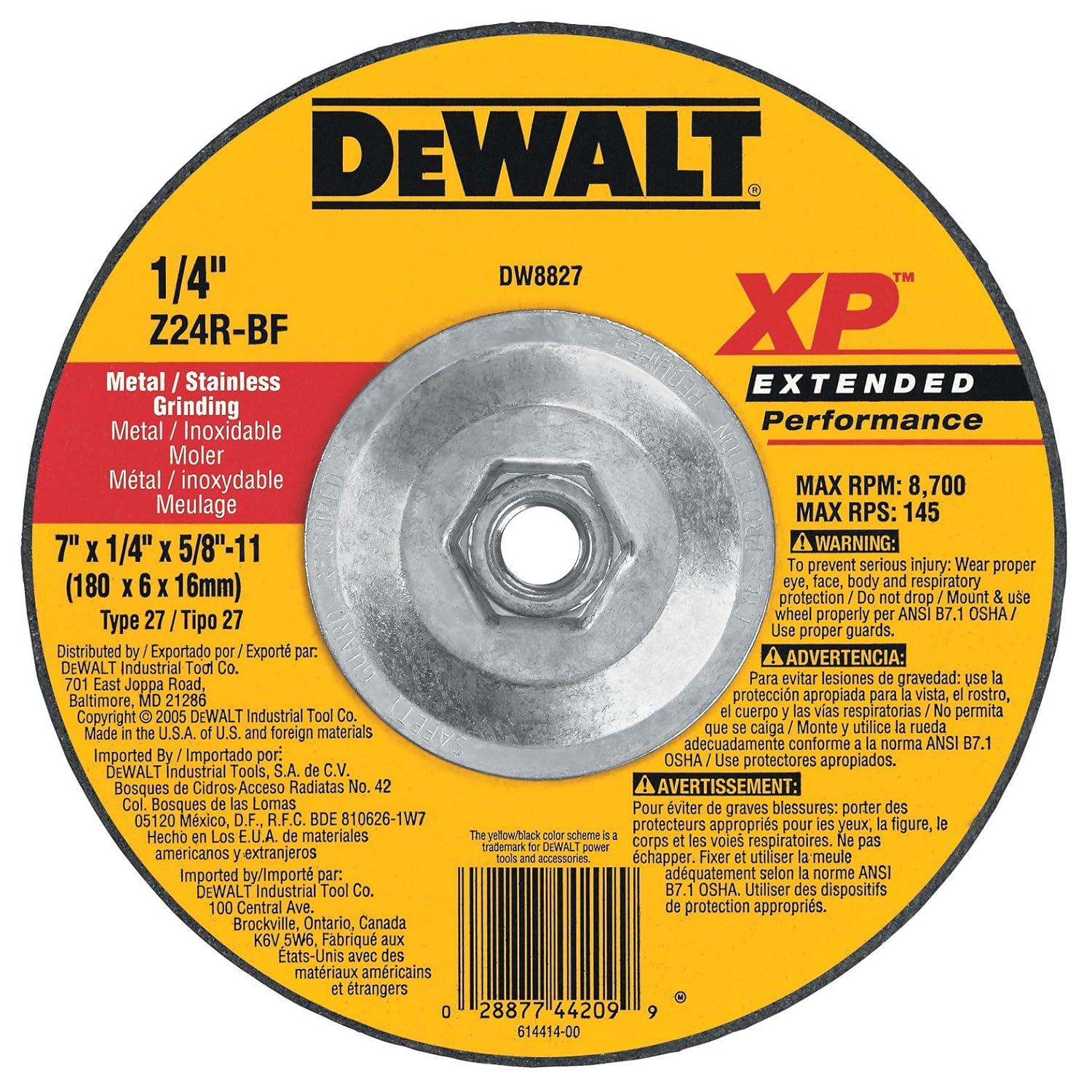DEWALT DW8827 7-Inch by 1/4-Inch by 5/8-Inch-11 XP Grinding Wheel
