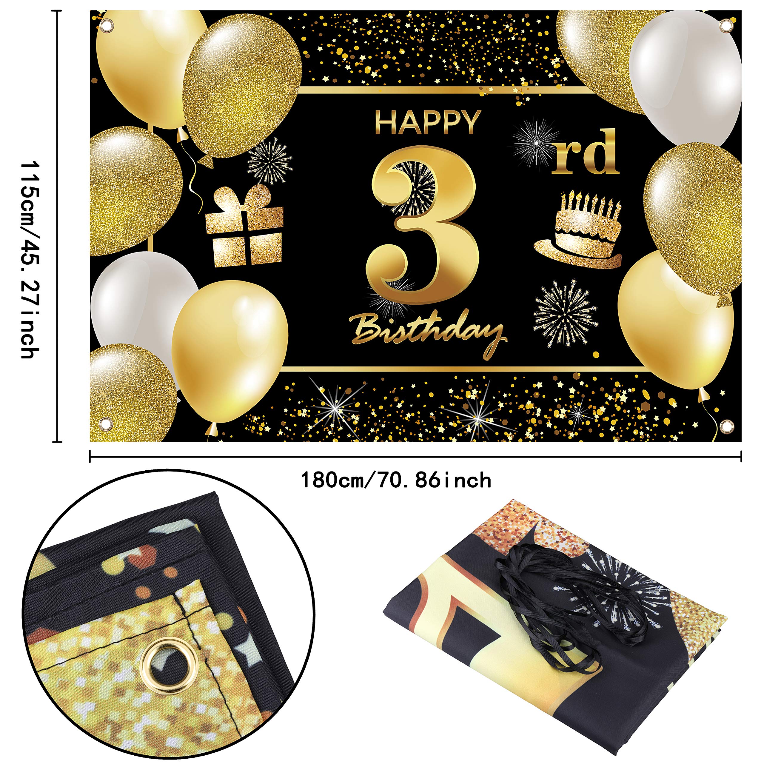 3rd Happy Birthday Banner IMISI Birthday Decorations Birthday Backdrop Decorations for a Party - Image 2