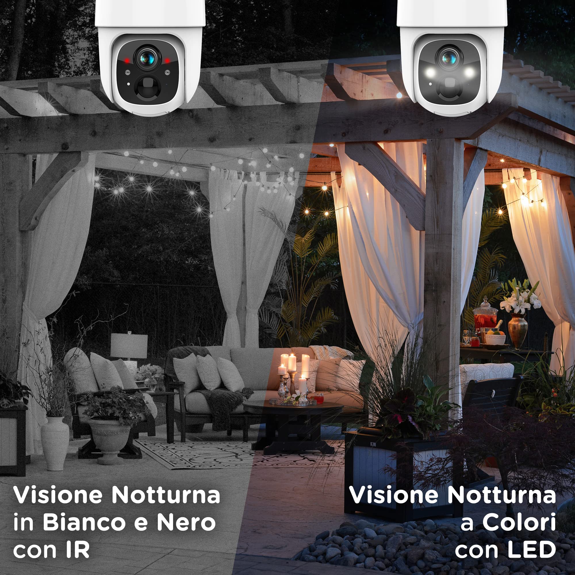 ATLANTIS telecamera motorizzata Volta Pro PT A16-VL66P, 360° PTZ, Wi-Fi senza fili interno esterno a batteria ricaricabile,pannello solare,videocamera sorveglianza,visione notturna,full hd 1080,Bianco