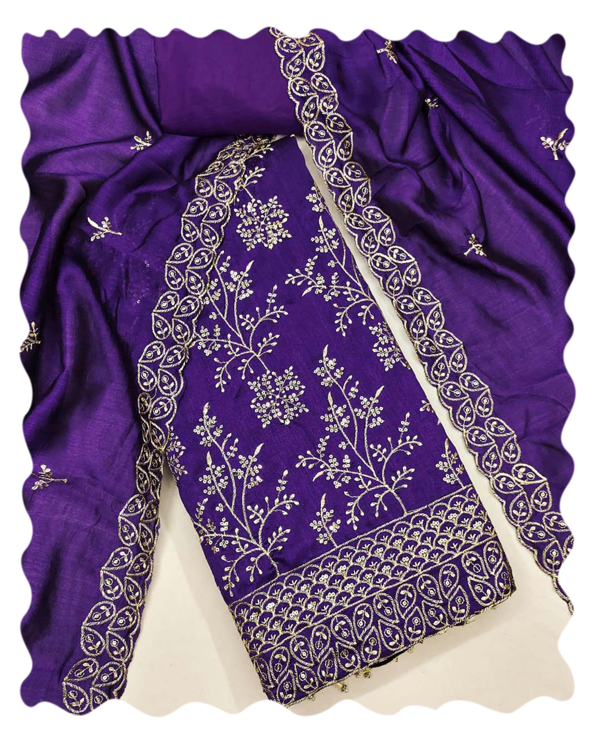 Women's Sequins and Thread Embroidery Unstitched Vichitra Silk Dress Material | Stylish Ethnic Wear Ladies Latest Salwar Suit Set Trendy Kurtas Kurti Pant with Dupatta for Women 3 Piece-image-21