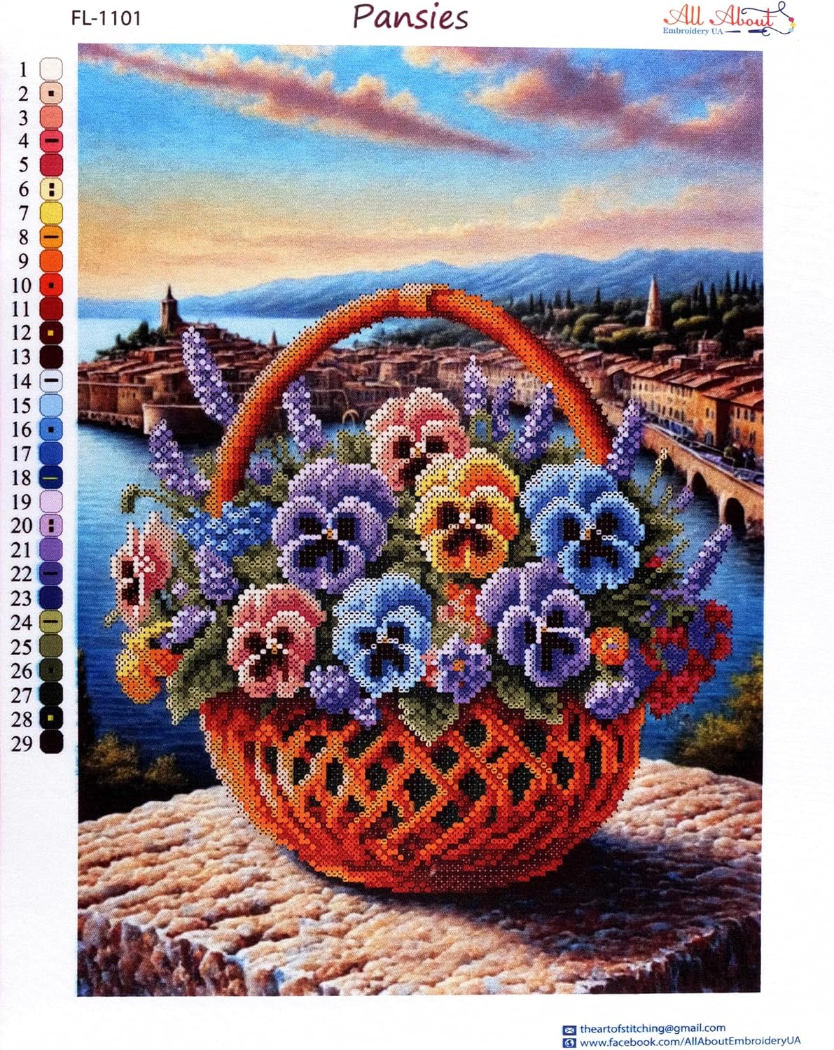 Bead Embroidery Kit Pansies FL-1101 AllAboutEmbroidryUA Beaded Cross Stitch Floral Beadwork