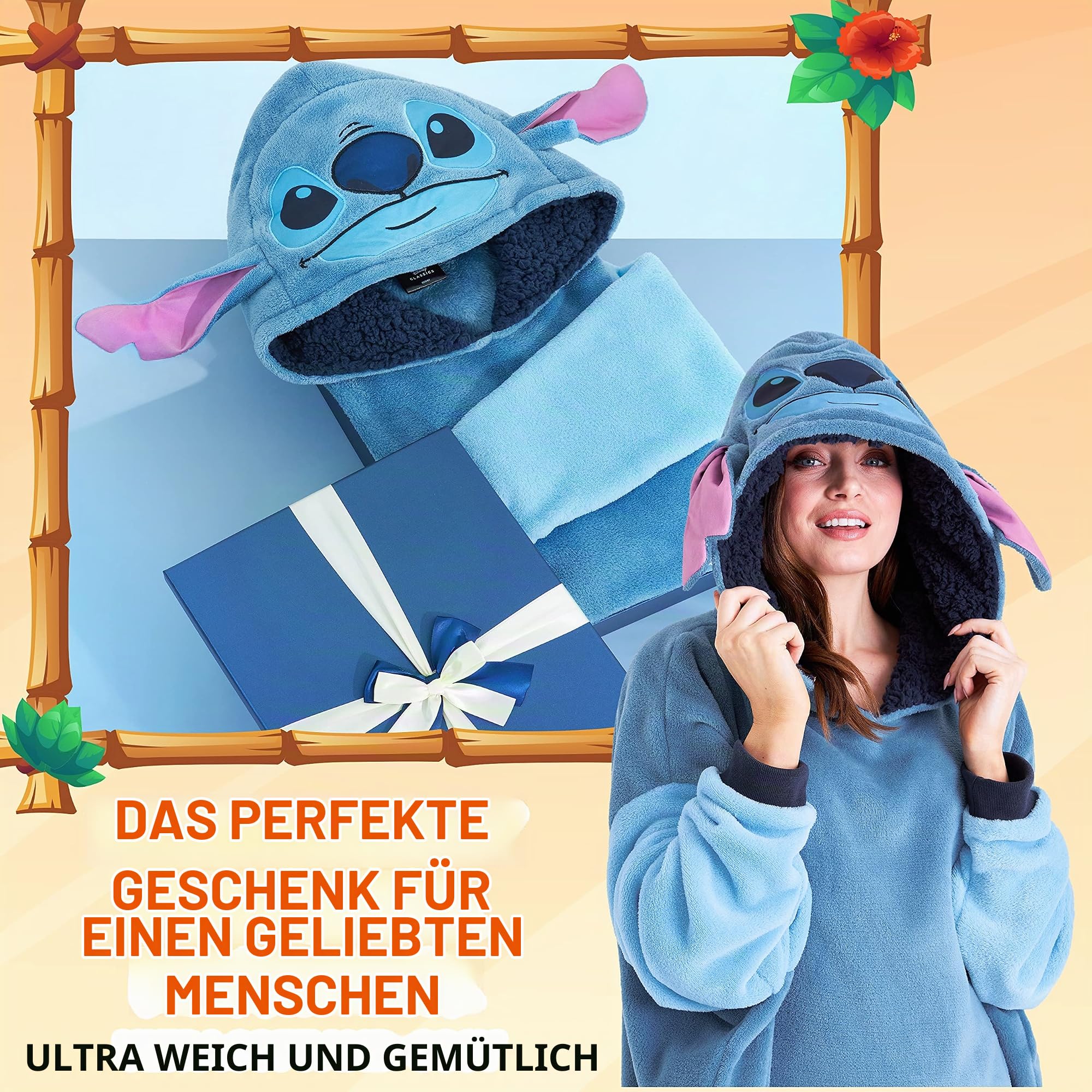 Disney Stitch Übergroße Hoodie Decke Damen - Fleece Oversized Kapuzenpullover mit Ärmeln für Teenager - Einheitsgröße