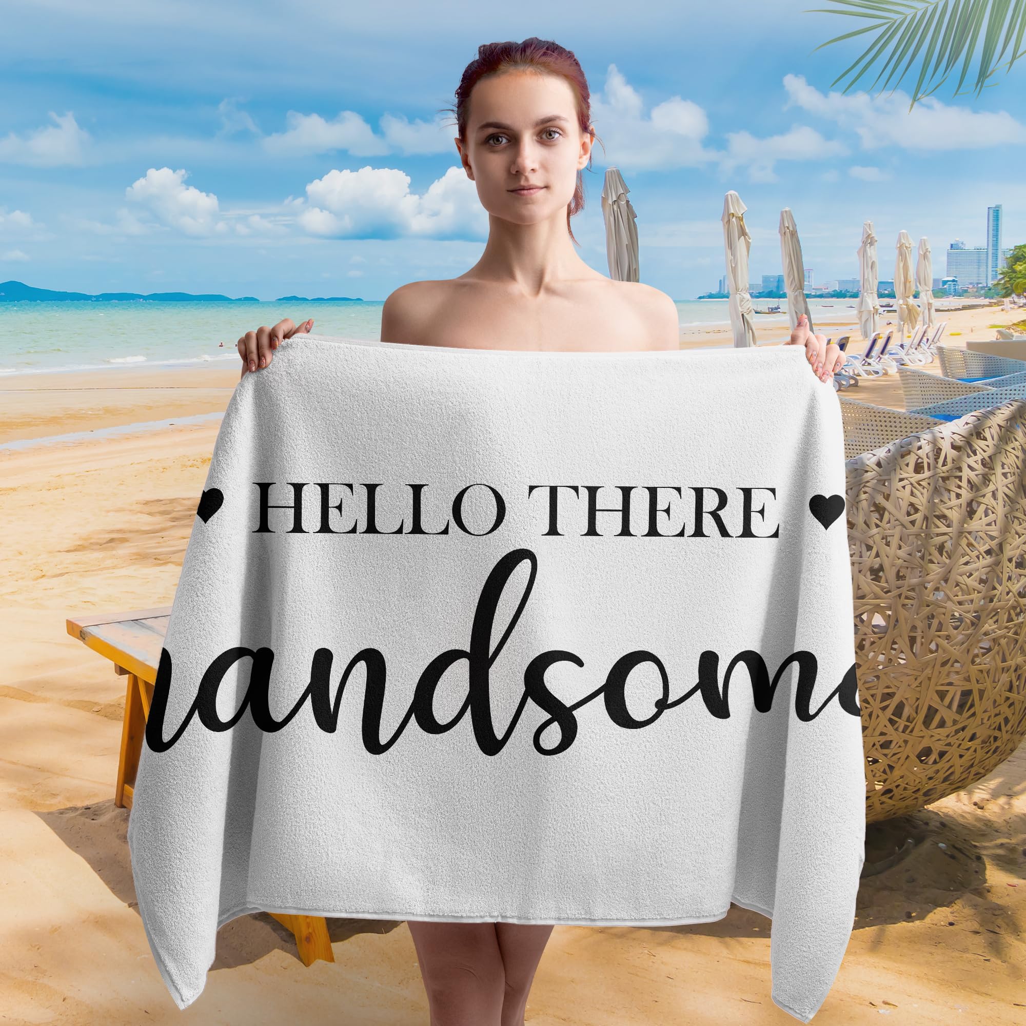 Juego de 2 toallas de playa con texto en inglés "Couple Good Morning Gorgeous Hello There Handsome Beach", para luna de miel, boda, San Valentín, regalos para novia, novio, para él y ella,