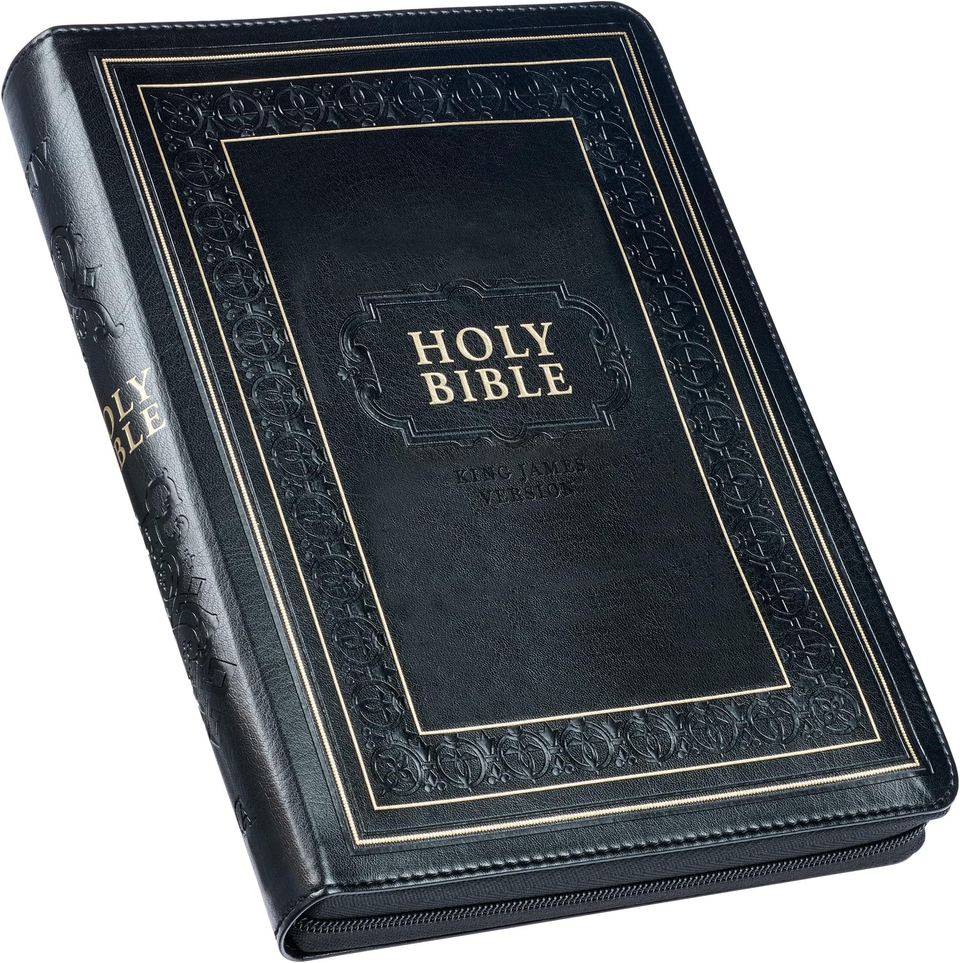 KJV Holy Bible, Giant Print Full-Size Faux Leather W/Thumb Index & Ribbon Marker, Red Letter Edition, King James Version, Black, Zipper Closure