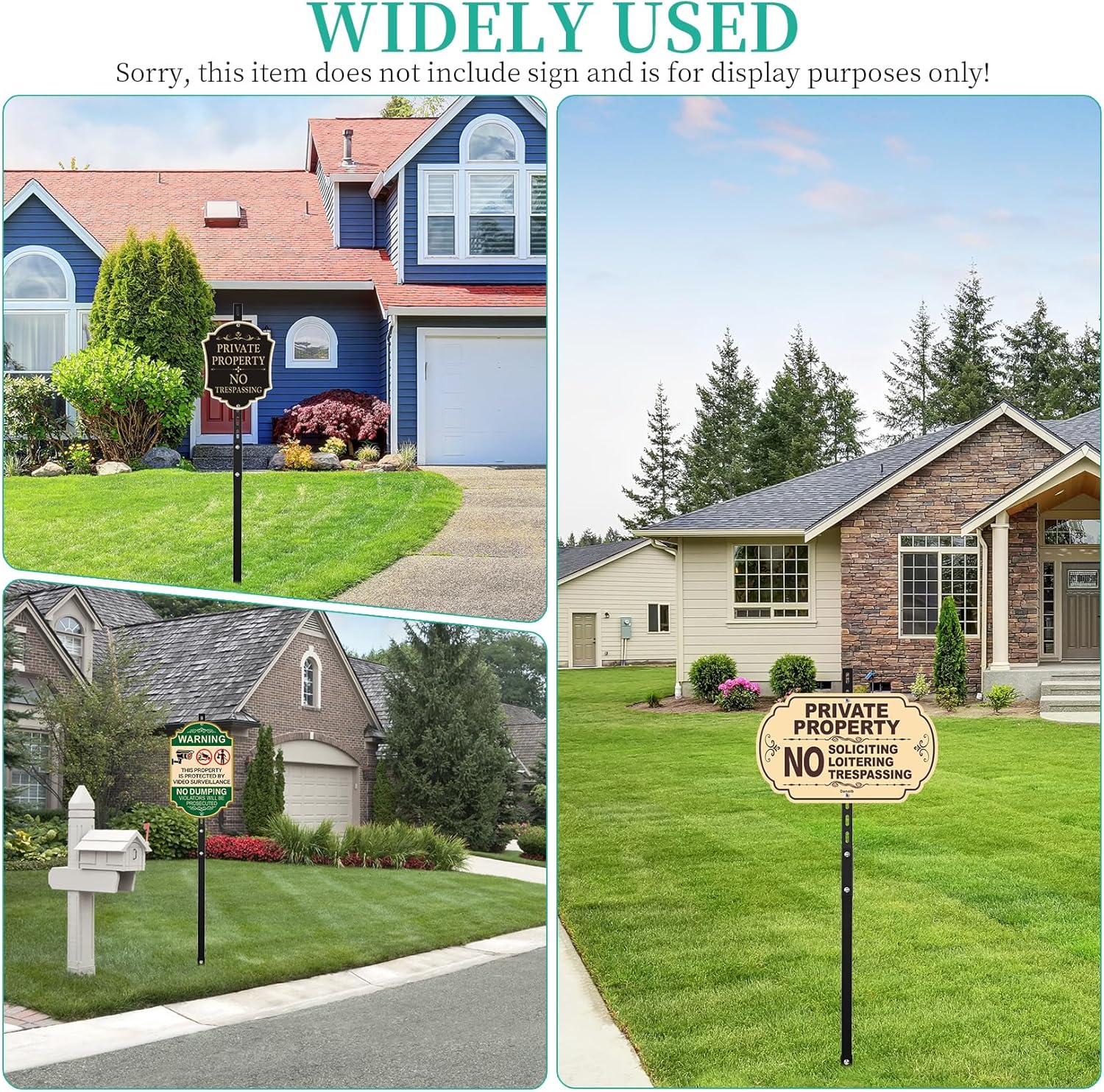 2 Pack Yard Sign Stakes, 4Ft Metal Sign Post, Rust, Wind & Dust Resistant Sturdy Metal Yard Stake for Ground Yard Lawn Fits Sign 7 to 14 Inch (Black, 4ft)