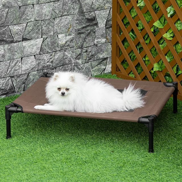 Foto 2 de 8 de PawHut Cama Elevada para Perros Gatos con Tela Oxford 76x61x18 cm Marrón