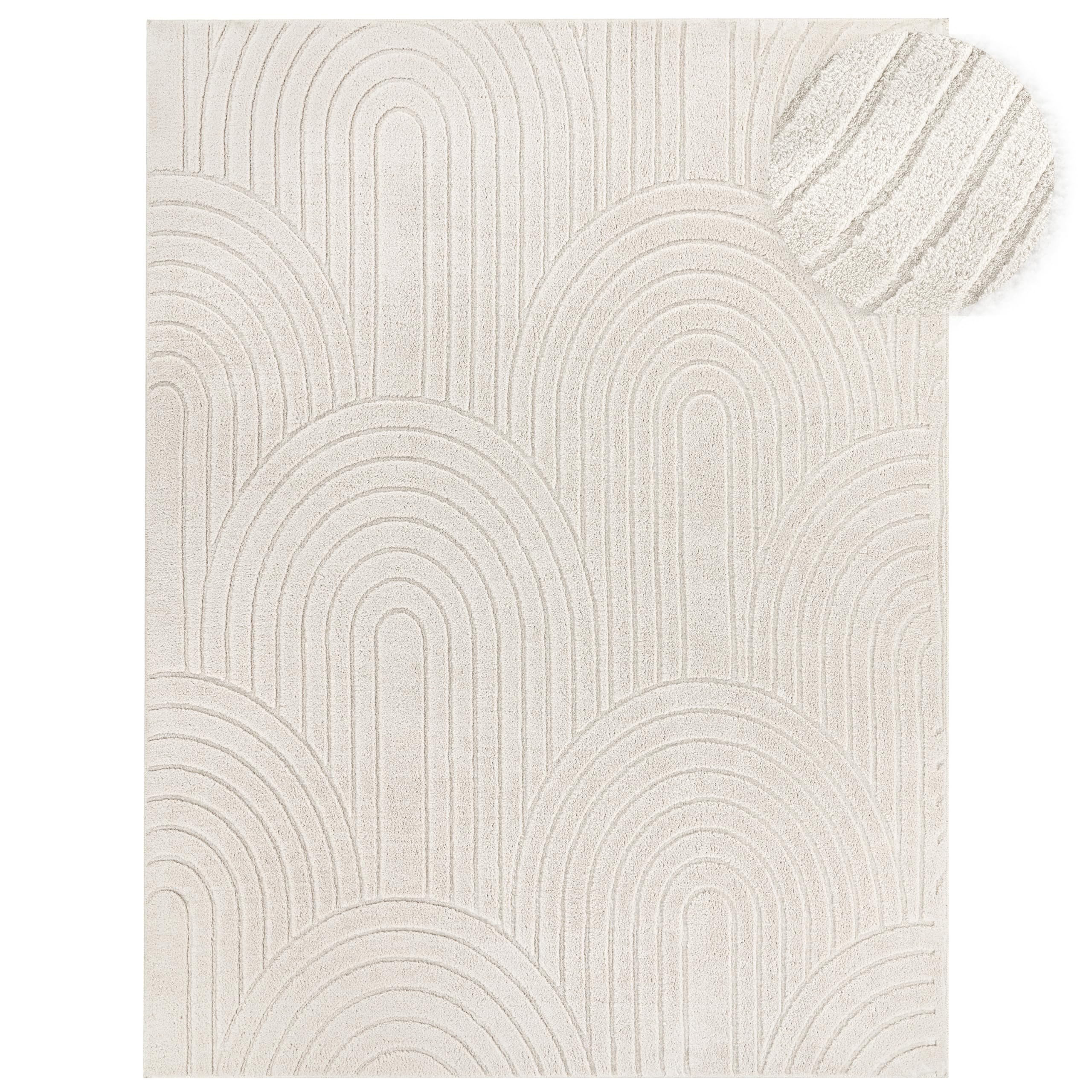 Paco Home Tapis Salon Chambre Adulte Poil Long Shaggy Motif Scandinave Motif Boho Arc-en-Ciel Lavable Beige Crème, Dimension:120x160 cm