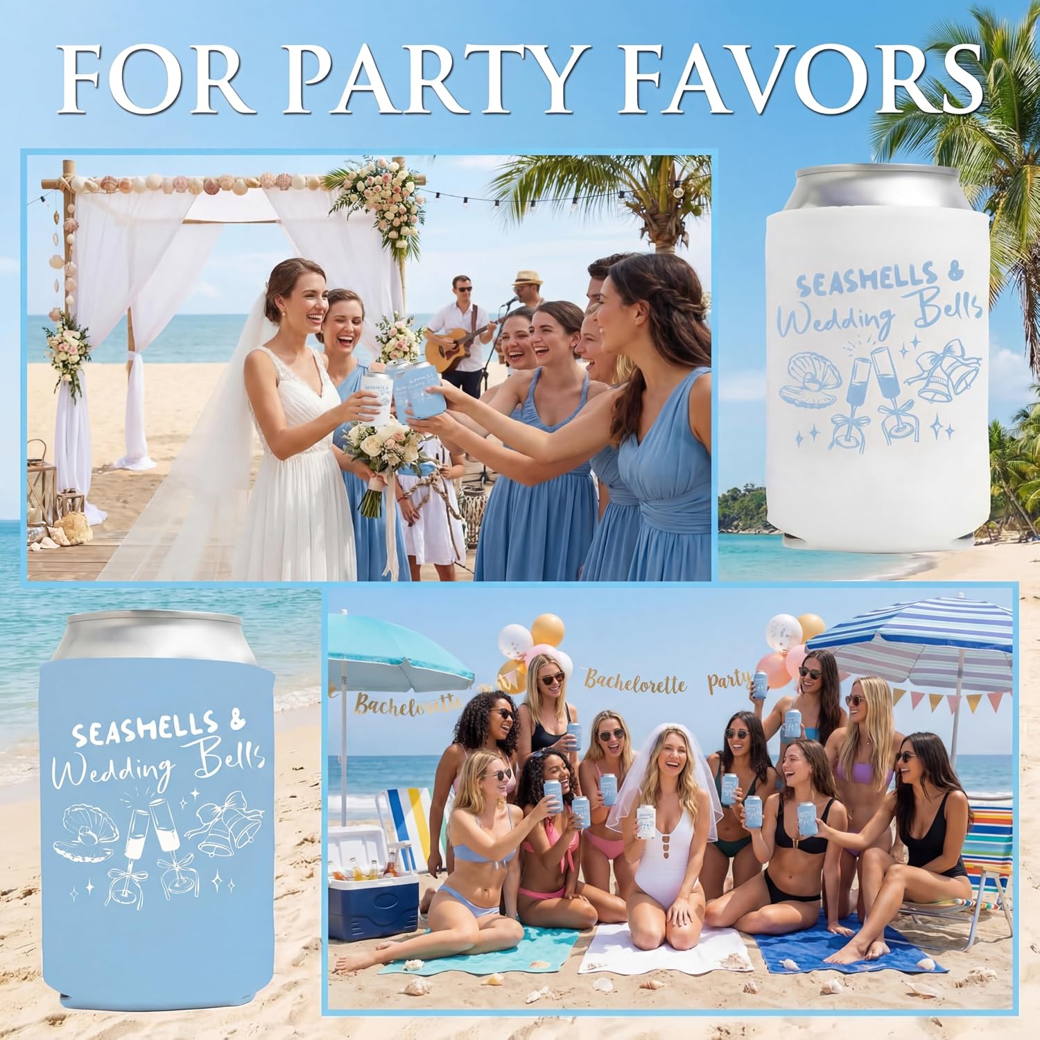 SiliFine 12 Pcs Seashells and Wedding Bells Bachelorette Decor Wedding Can Cooler Beach Decor Last Toast on The Coast Party Decorations for Coastal Bridal Shower Bachelorette Party Favors