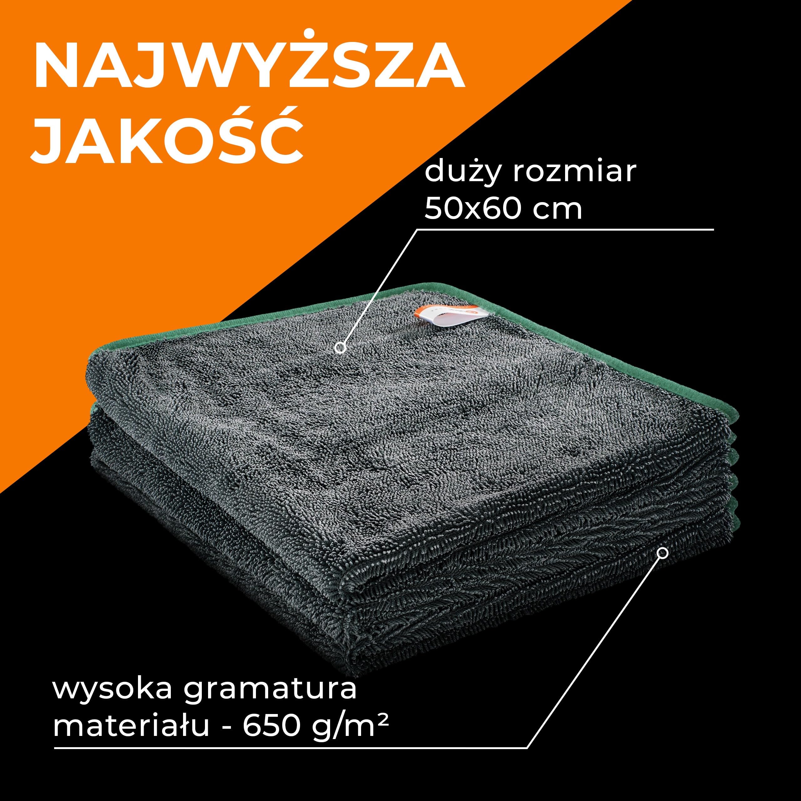 Quest ściereczka z mikrofibry do osuszania auta So Dry 50x60 cm, 24 szt. | Superchłonny ręcznik 650 g/m² do osuszania karoserii, szyb i felg, delikatny dla lakieru, dwustronny, wielorazowy