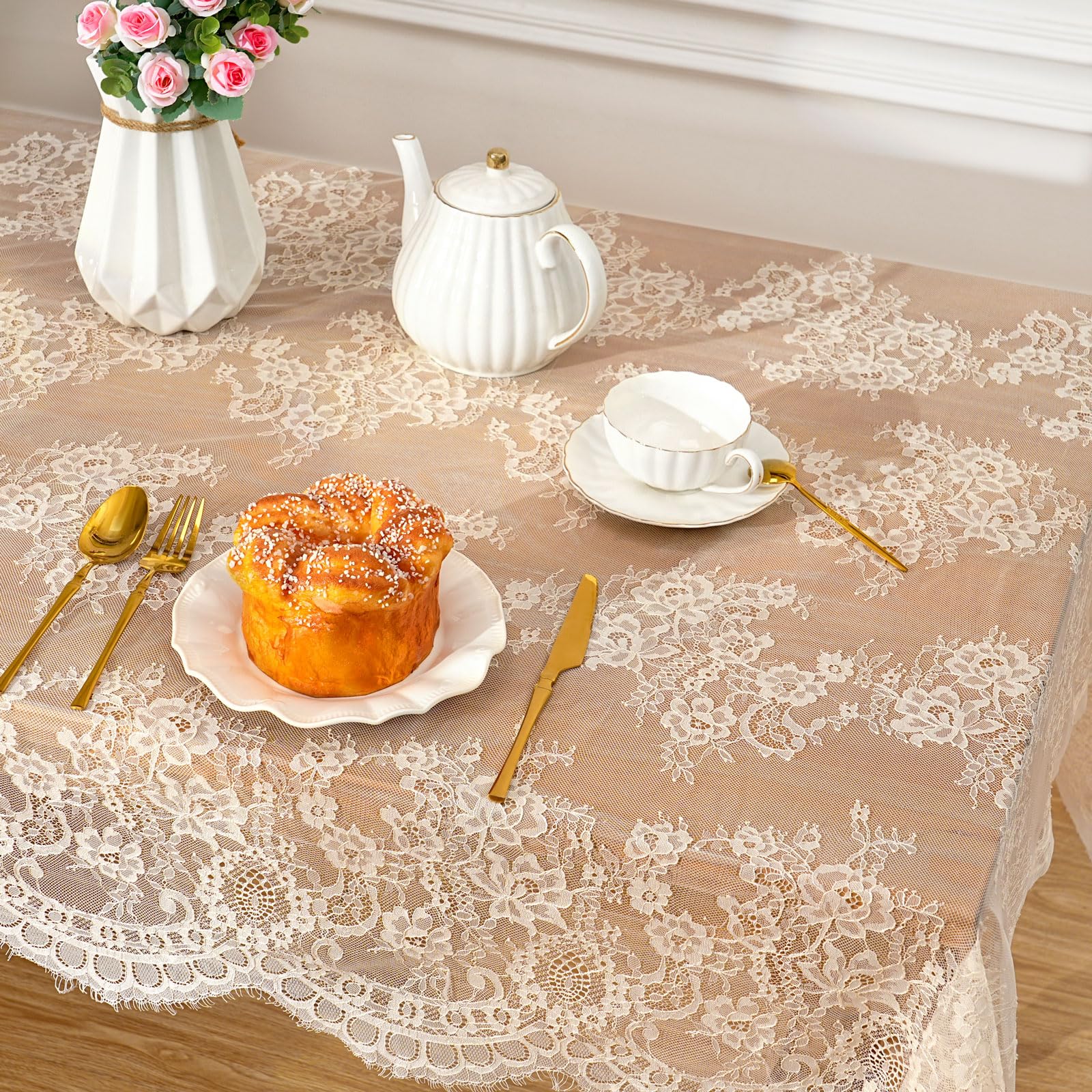 Vintage 60s/1960s Harvest Gold Solid Yellow | Mercari Vintage Cottage core cream Tablecloth, lace edges. 66x49 main image 1