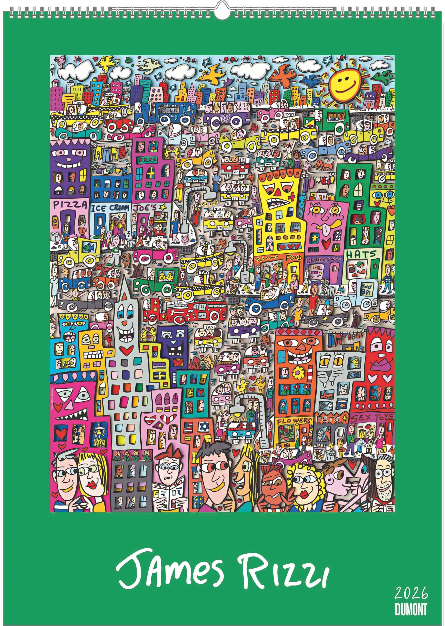 DUMONT - James Rizzi 2026 – Kunst-Poster-Kalender 50 x 70 cm, Pop-Art Wandkalender für Kunstliebhaber & Rizzi-Fans