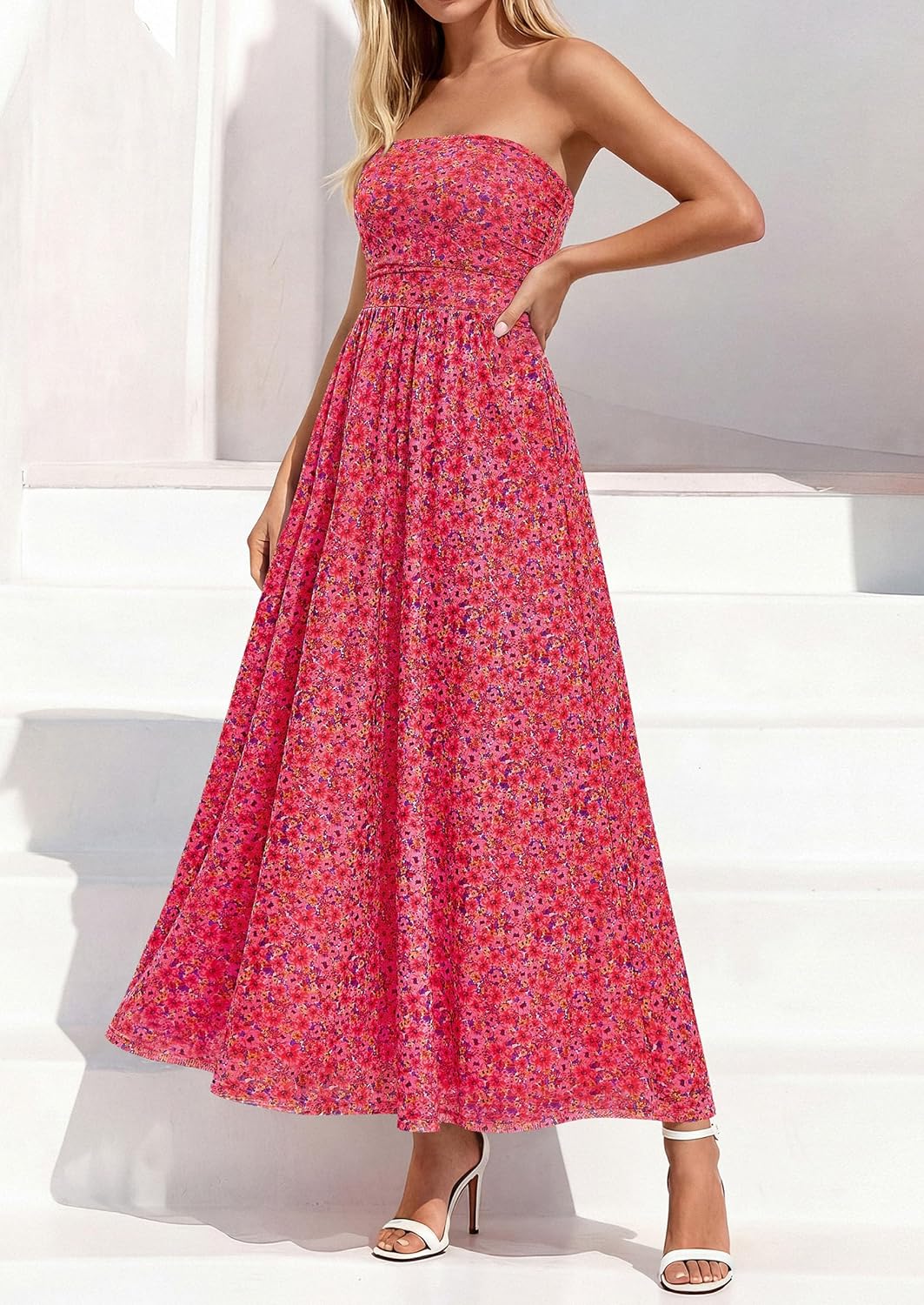 PRETTYGARDEN Womens Boho Maxi Dress 2026 Summer Floral Tube Strapless Spring Wedding Guest Cocktail Long Dresses - Image 4