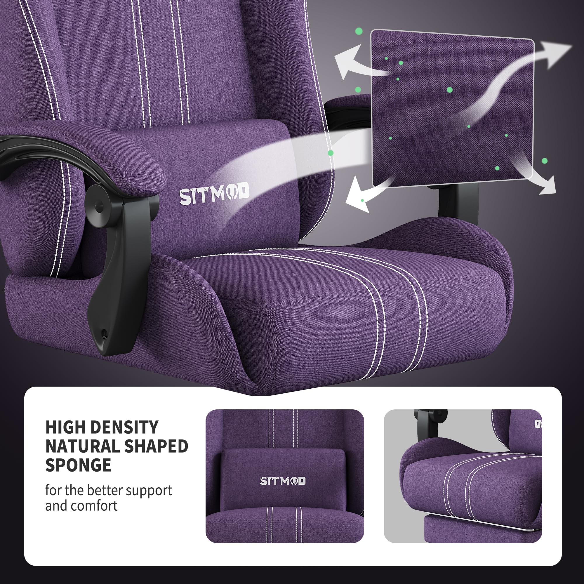 SITMOD Sedia gaming con Poggiapiedi, Ampia Sedia da Ufficio Ergonomica Imbottita, Alta Capacità di Carico, Sedia per Computer con Schienale Alto e Poggiapiedi, Tessuto a rete