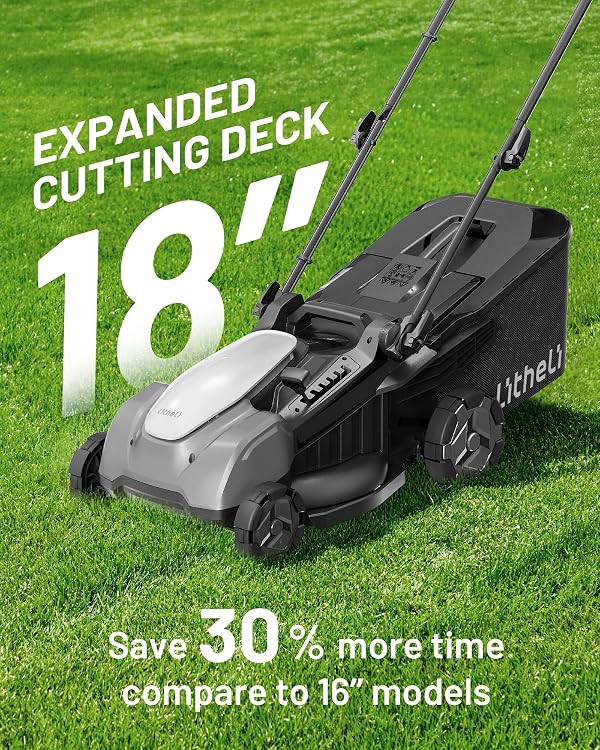 Litheli 40V 18" Cordless Lawn Mower with Brushless Motor, Electric Mower Battery Powered(2 x 5.0Ah Batteries), 2-in-1 Mulching & Bagging by LiTHELi - Image 8
