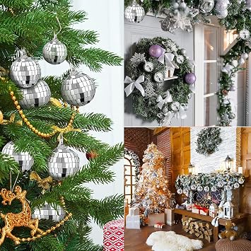 Mirror Disco Ball, 24PCS 1.2 inch Hanging Disco Ball with Rope, Reflective Mirror Ball Ornaments for Music and Dances, Mini Disco Balls Cake Topper Decoration for Party, Birthday, Christmas Tree