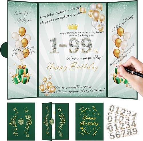 Verde Decoraciones de Fiesta de Cumpleaños Feliz 1º-99º 45,72x30,48 cm Libro de Invitados de Cumpleaños para Hombres Mujeres Adecuado para Todas las