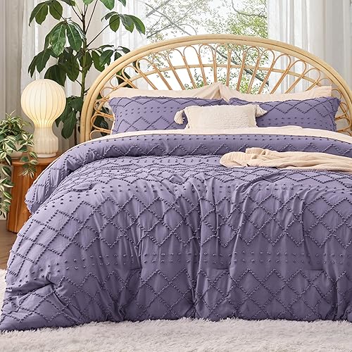 Bedsure Queen Comforter Set - Grayish Purple Comforter, Boho Tufted