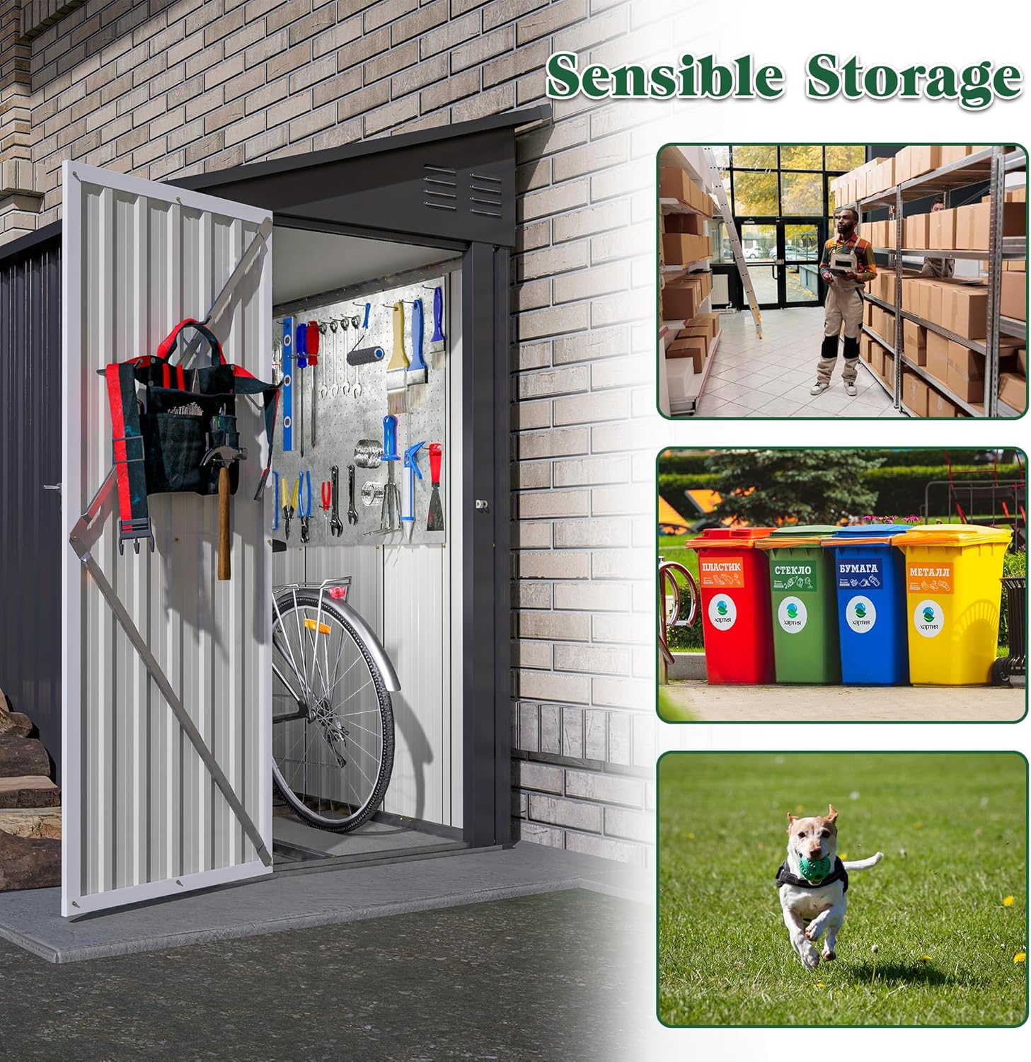 Storage Shed 4 * 8 FT Lean to Shed Metal Sheds & Outdoor Storage Cabinet Lockable Tool Organization Bike Mower Shed Portable Outside for Garden Patio, Black