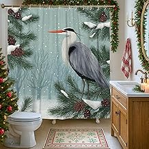 Heron Shower Curtain, Winter Nature Pine Snow Winter Blue Polyester Waterproof Design Print Bath Curtains Decor for Toile Bathroom Dorm 72x72 Inch