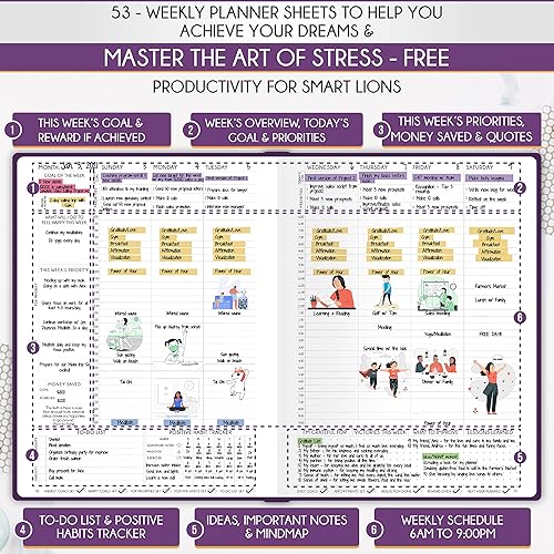 Miniatura 4 de Agenda por horas agenda diaria, semanal y mensual sin fecha con sección de presupuesto, un viaje de 12 meses para aumentar la productividad y la