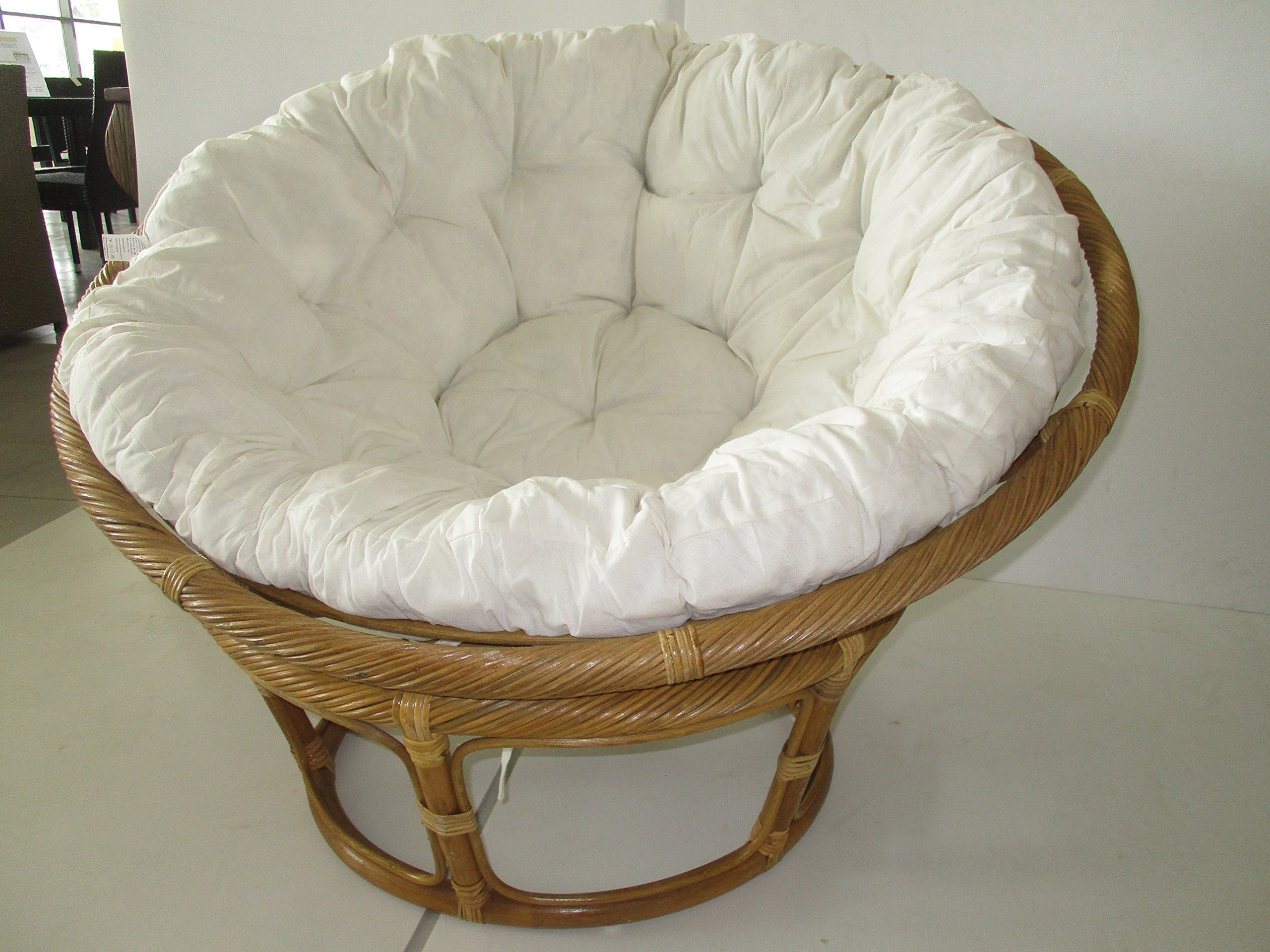 POLTRONA VIMINI PAPASAN RATTAN VIMINI NATURALE CANNA TORCILIONE Ø 115 CM ARREDAMENTO GIARDINO COMPLETA CUSCINO