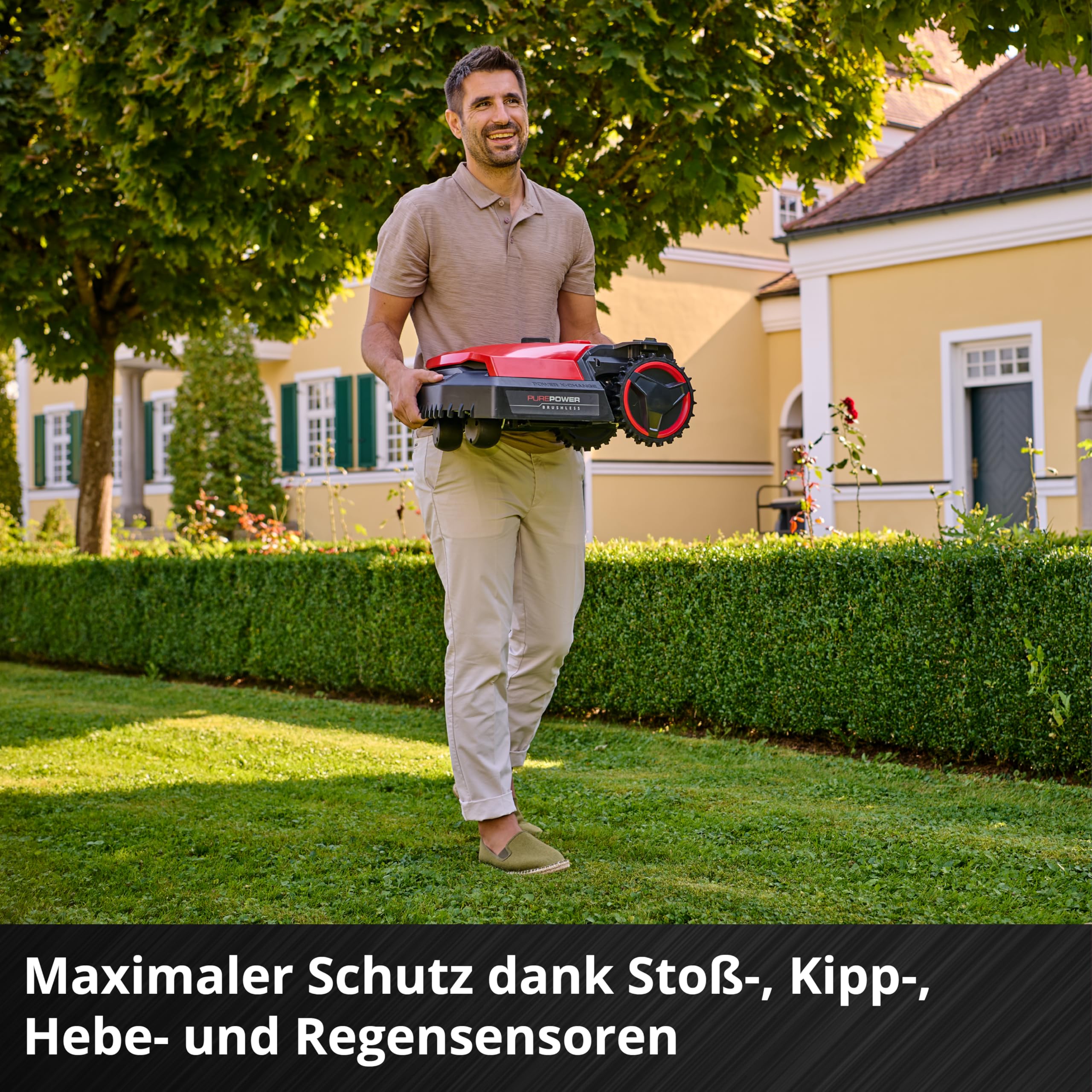 Einhell Mähroboter FREELEXO 500 Power X-Change (18 V, App-Steuerung, IPX5, Over-the-Air Updates via Wi-Fi, inkl. Installationsequipment für 500 m² + 2,5 Ah Plus Akku)