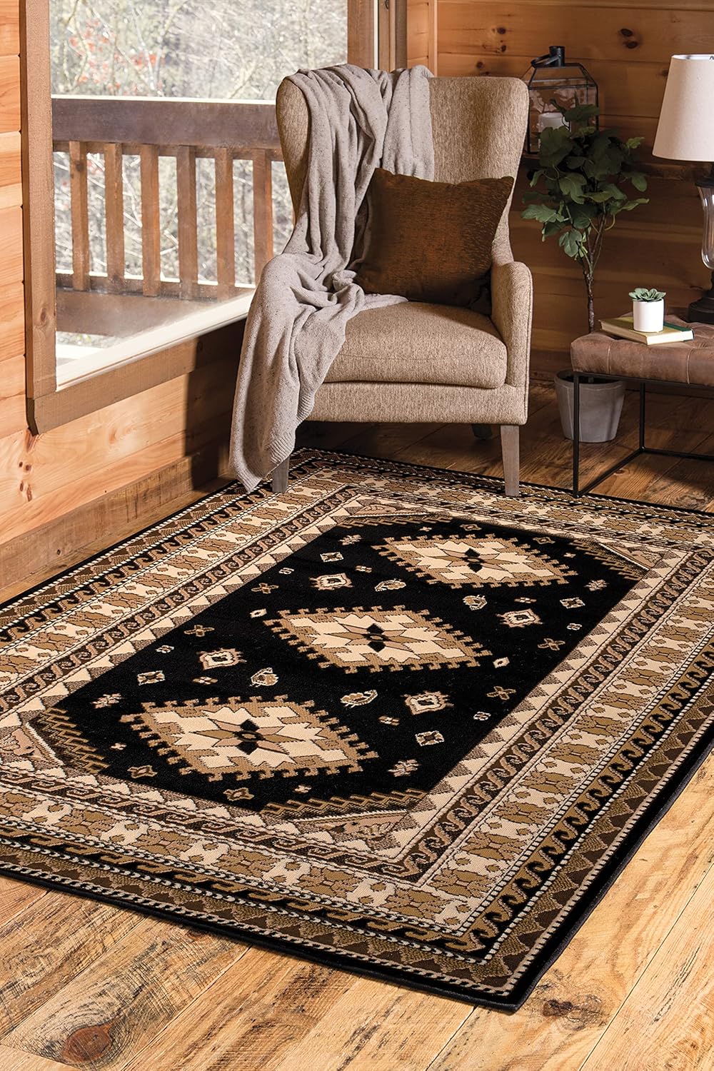 United Weavers Dallas Tres Accent Rug - Black, 2x3, Southwestern Indoor Area Rug with Bordered Pattern, Jute Backing