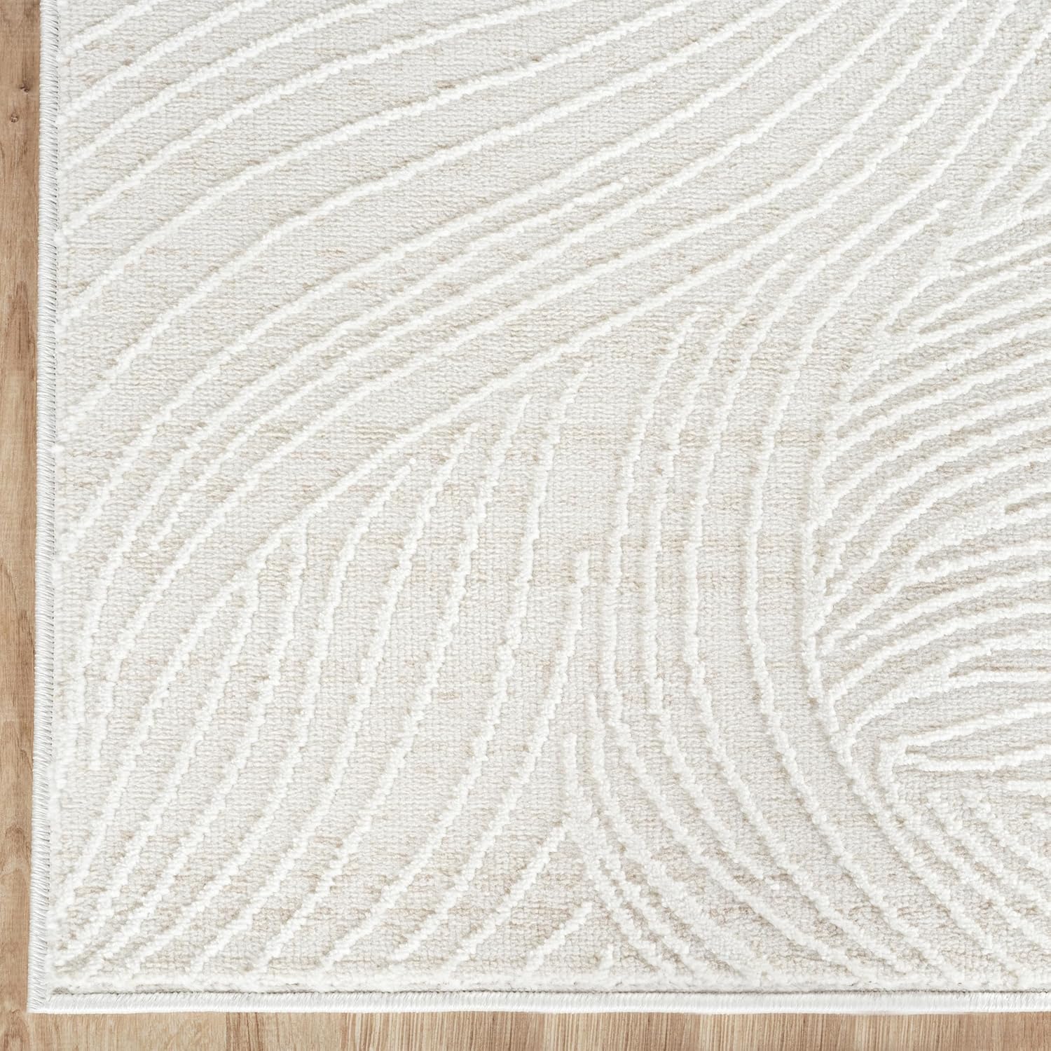 Abani Cream Area Rug – 8' x 10' – Vera Collection – Wave Texture Pattern – Non-Shedding, Easy to Clean – Durable for Living Room, Bedroom, or Office, Pet & Child Friendly