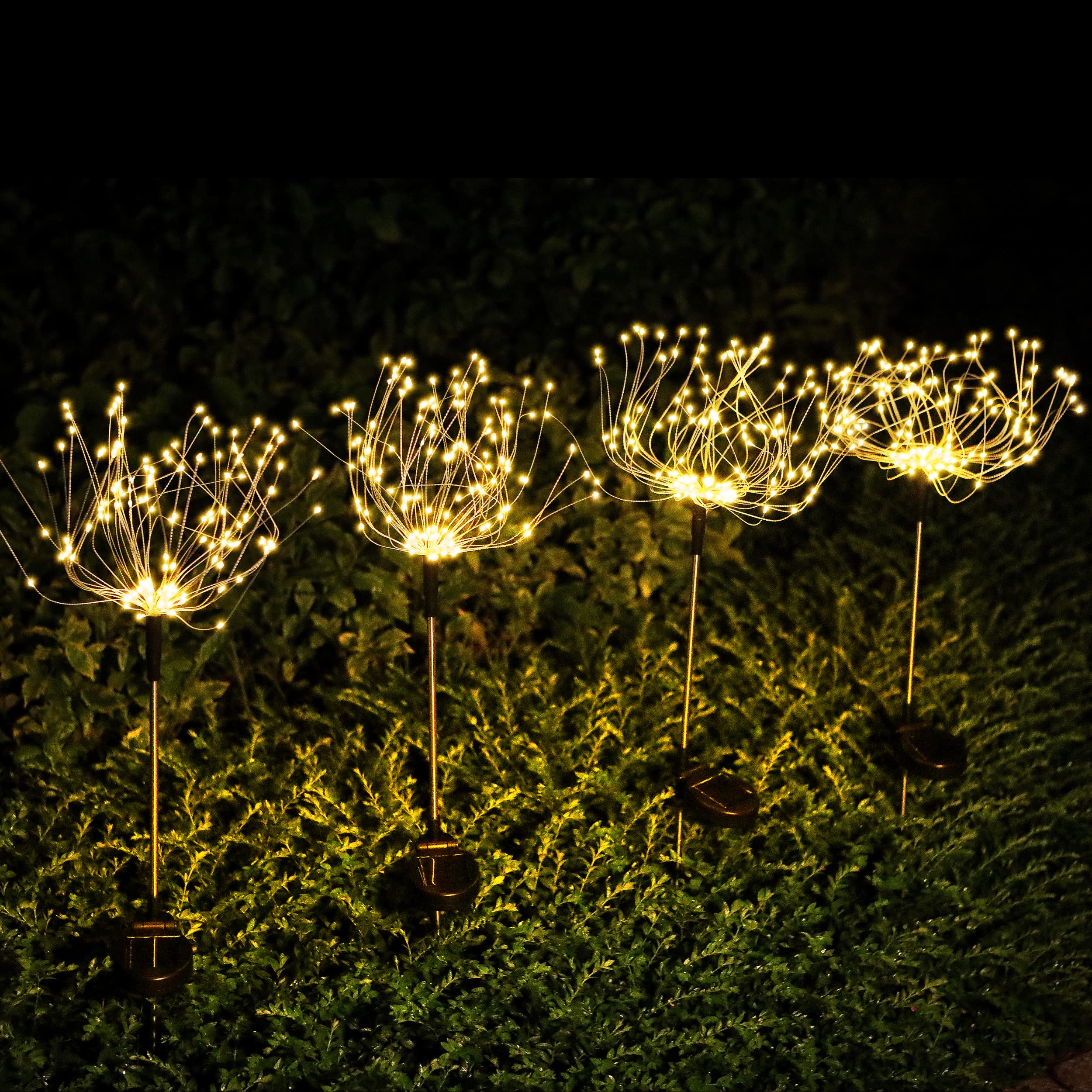 Solar Firework Lights Outdoor Waterproof 4 Pack, Solar Garden Lights Firefly Lights Decorative Garden Art Fairy Lighting Footpath Lights Yard Decor Patio Christmas Decorations (Warm White)