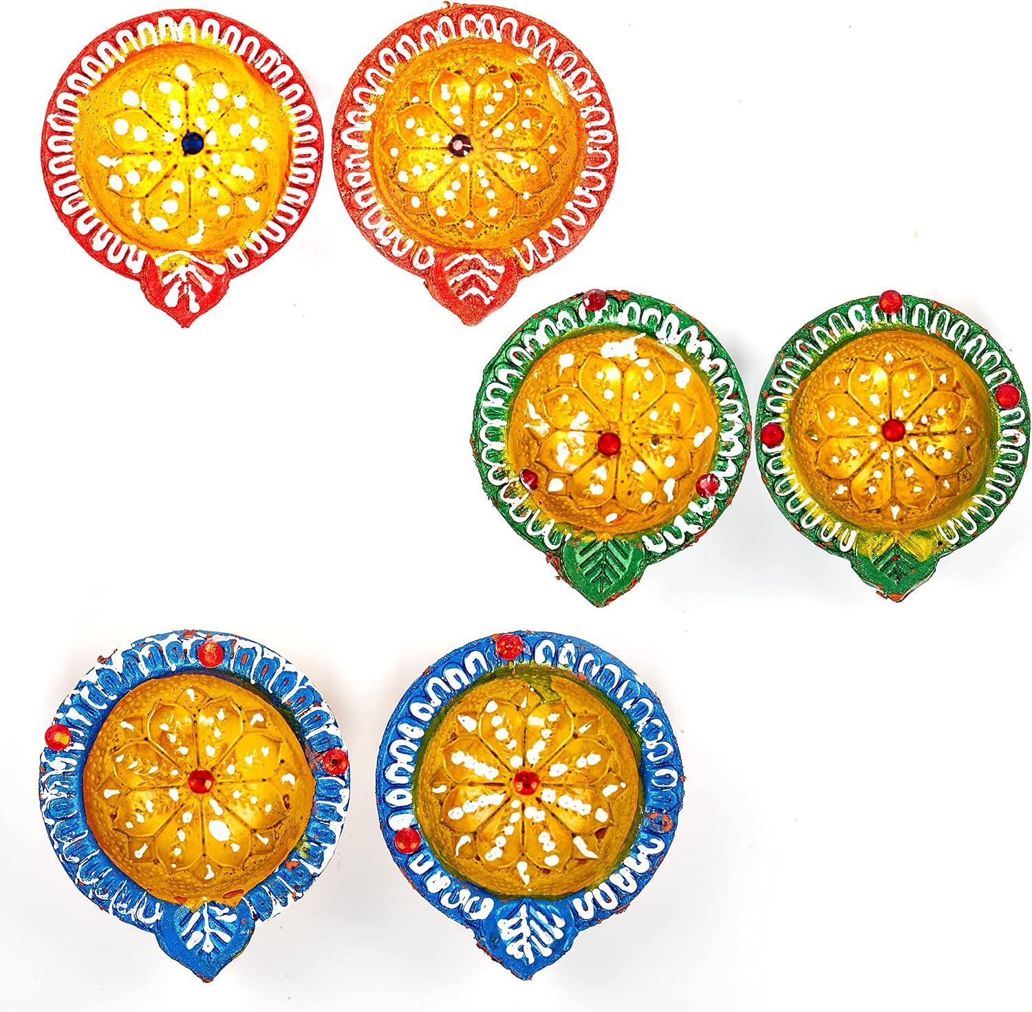 Earthen Diya Handmade Clay Terracotta Diwali Diya Tea Light Holder for Pooja Deepak Decoration Deepam Decorative Lighting Accessories Traditional Indian Festival Décor (Circle Shape - Set of 6)