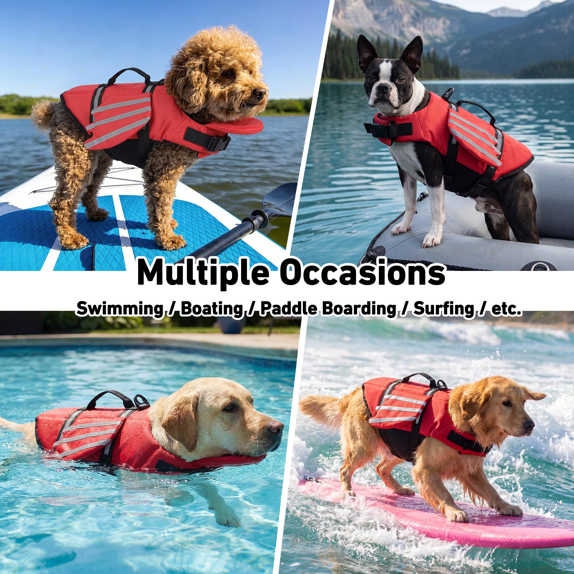 Petglad Hundeschwimmweste, Flügel Hundeschwimmweste mit Kinn-Schwimmer-Rettungsgriff für kleine, mittelgroße und große Hunde, verstellbare hohe Sichtbarkeit, Bootfahren (Rot, XS)
