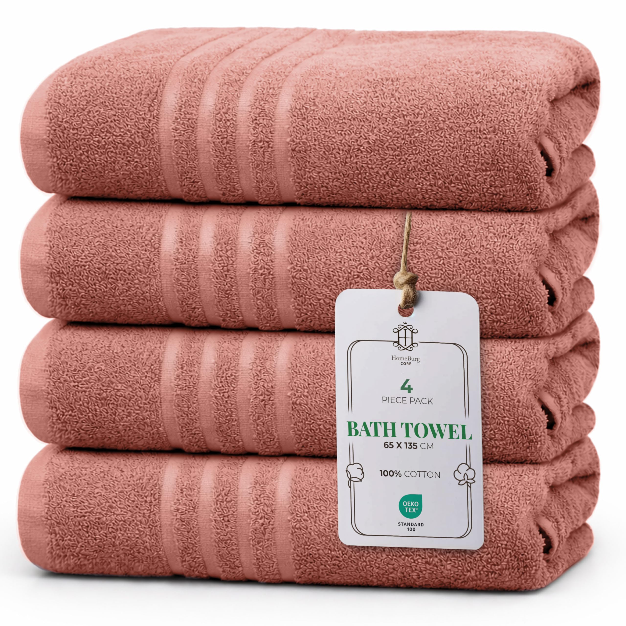 HomeBurg Core 4-Piece Towel Set โ Soft Cotton, Absorbent, Gentle on the Skin โ 65 x 135 cm, Dune Red