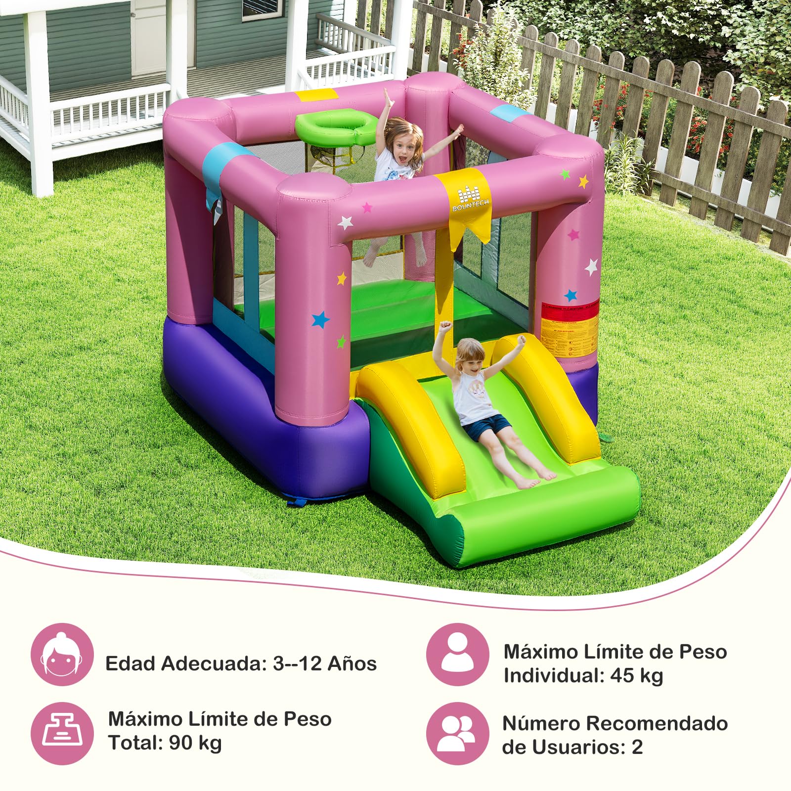 GOPLUS Castillo Inflable con Tobogán y Canasta de Baloncesto