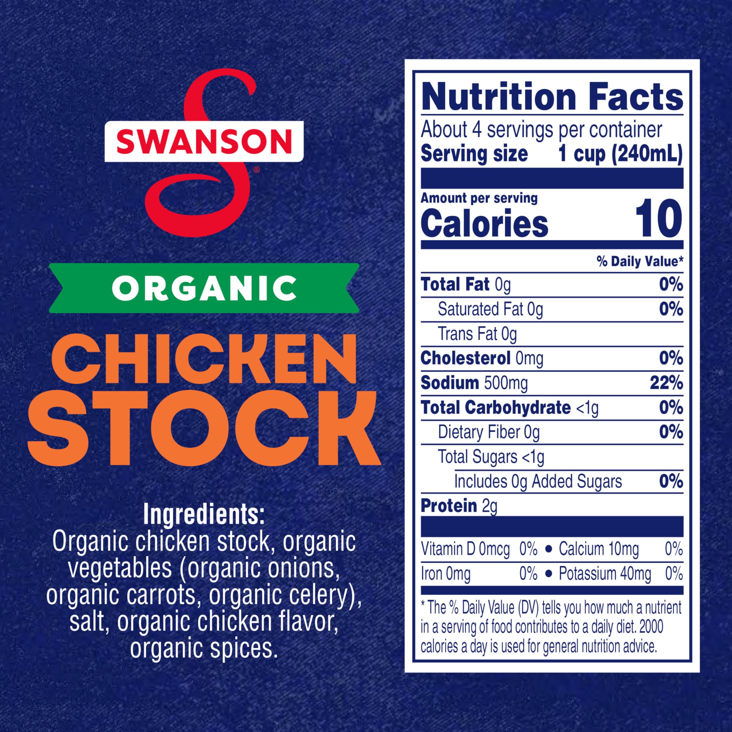 SWANSON S 100% Natural Organic Chicken Stock, 32 oz Carton