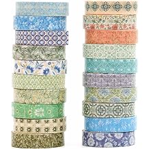 Autumn Botanical Washi Tape Set - 20 Rolls Fall Leaves Adhesive Tapes Arabesques Arts Decorative Masking Tape Sets for Craft, Kids, Scrapbook, DIY, Gift Wrapping Green Autumn