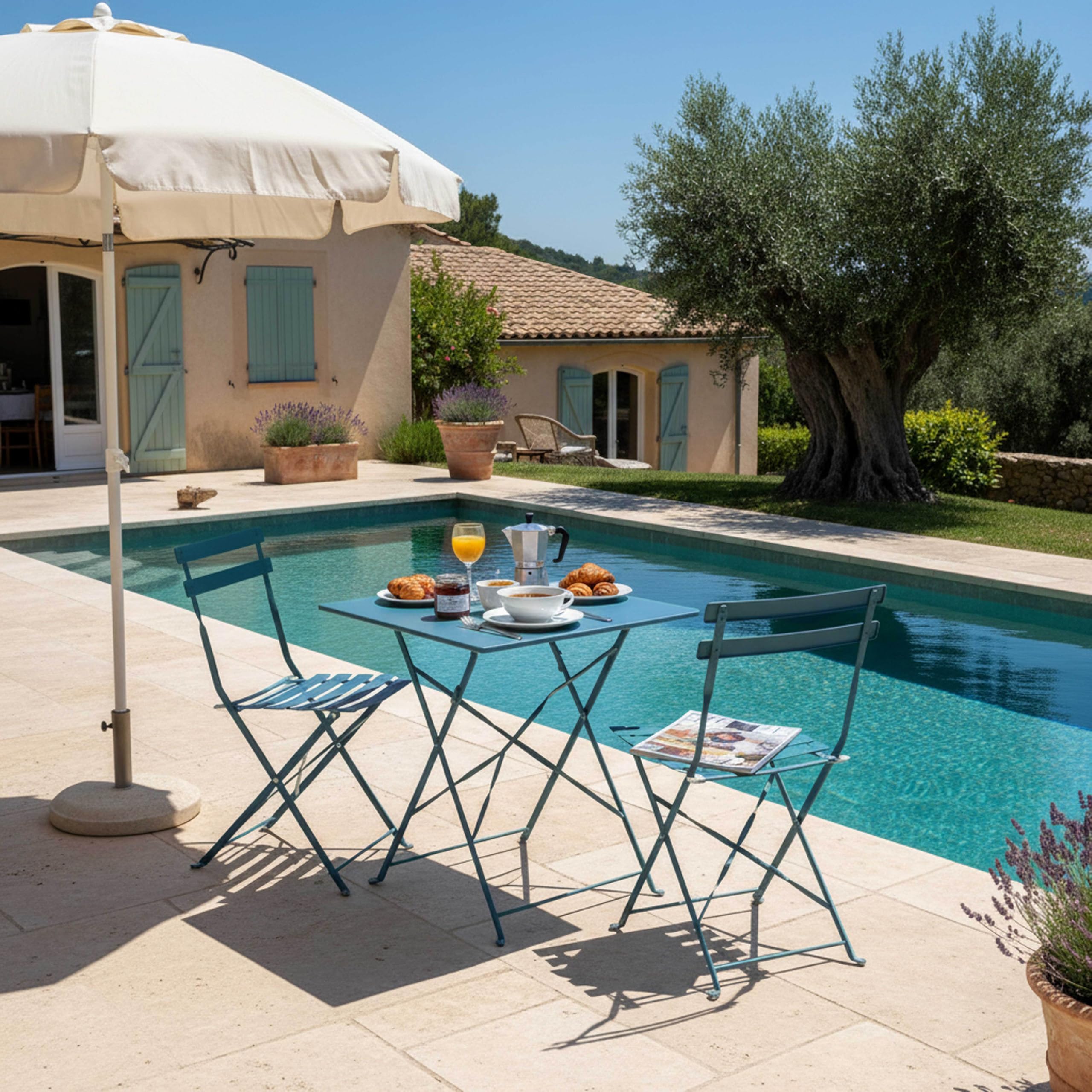 Oviala Table de Jardin Pliante bistrot en Acier 60 cm Bleu Pacific