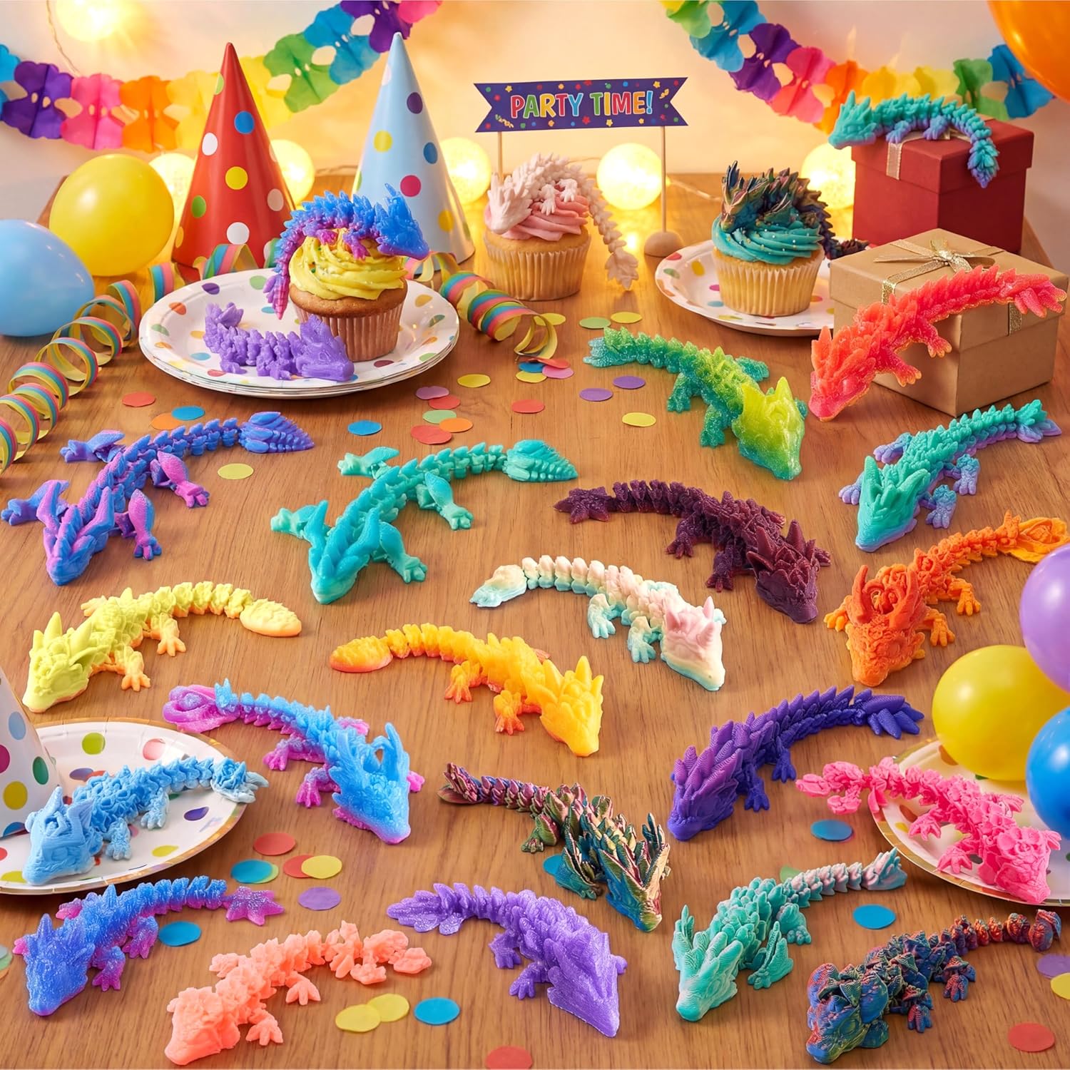 JOYIN 24 Pcs 3D Printed Articulated Mini Dragons, Flexible Crystal Dragon Fidget Toy Set, 3D Printed Animals for Party Favors, Classroom Prizes, Goodie Bag Fillers & Desk Decor