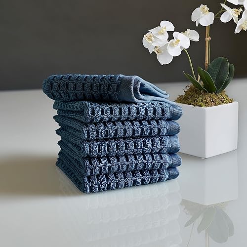 DKNY Paquete de 6 toallas 100 % algodón, 12 x 12 pulgadas, mezclilla de secado rápido