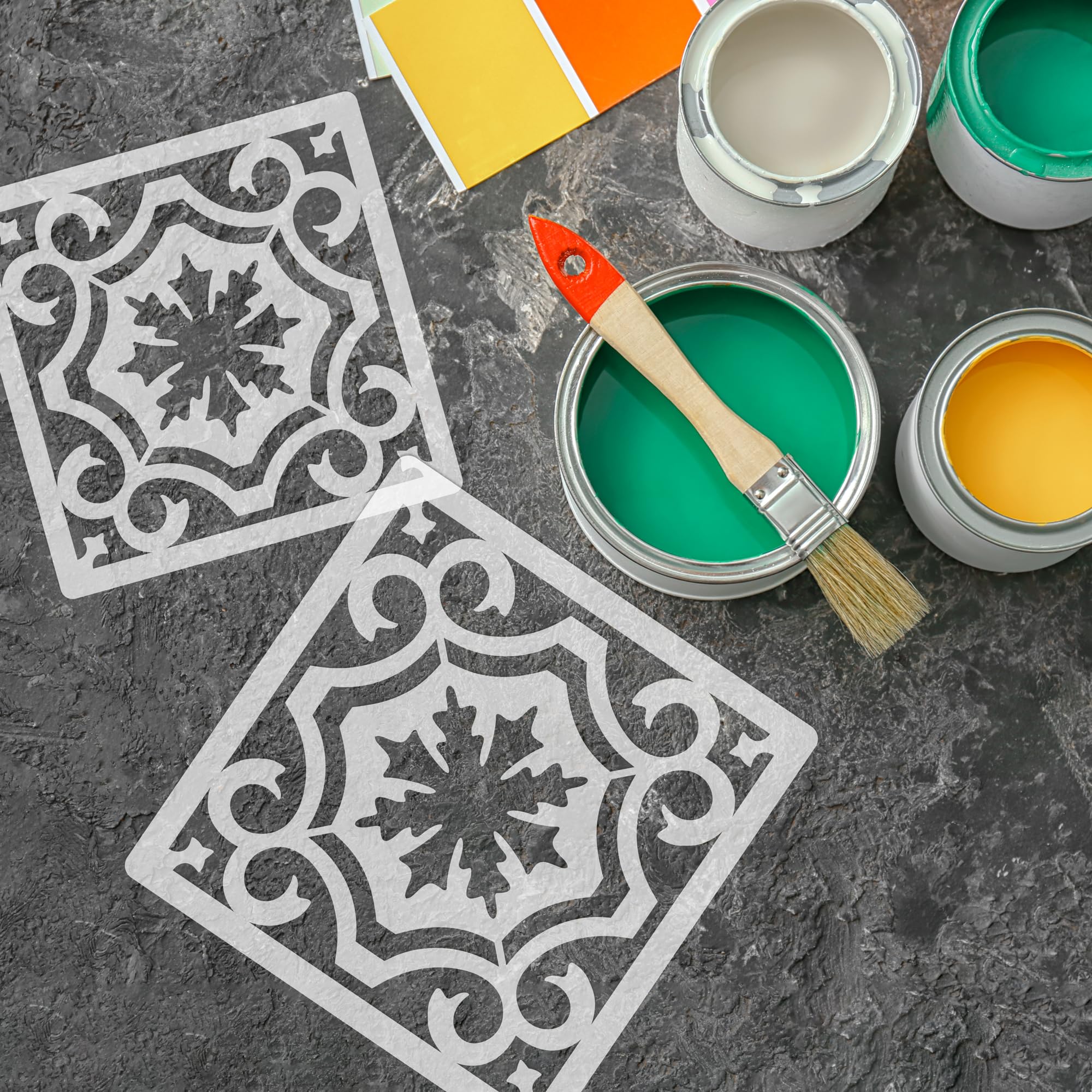 NAKLEO Stencil per Piastrelle per Pittura 60x60cm, Badajoz Classico Romano Retrò, Grande Modello Geometrico Plastica e Riutilizzabile, Fai Da Te Decorazioni Casa, Pavimento Muro Legno